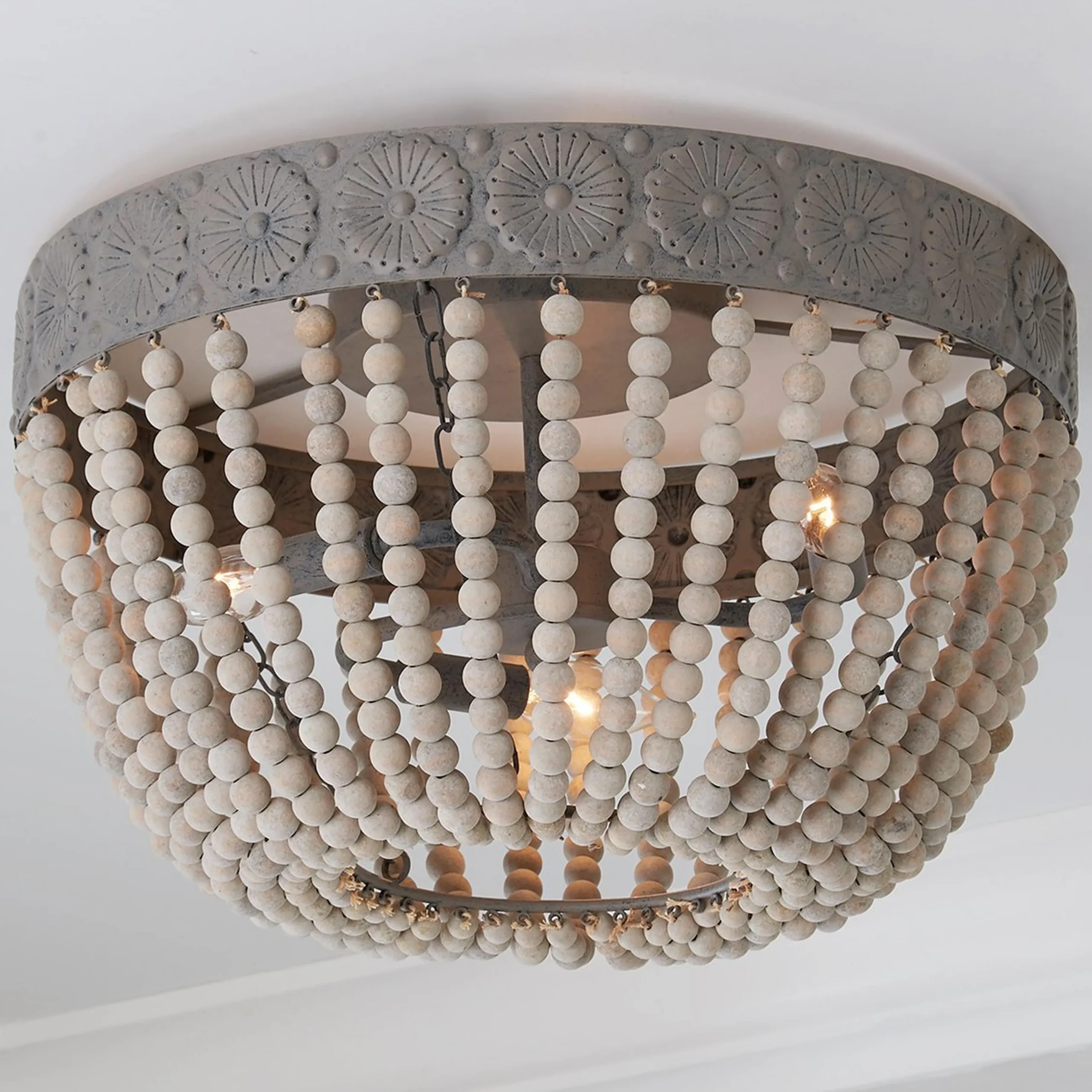 Aged Wood Beaded Ceiling Light