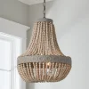 Aged Wood Beaded Chandelier - 3 Light