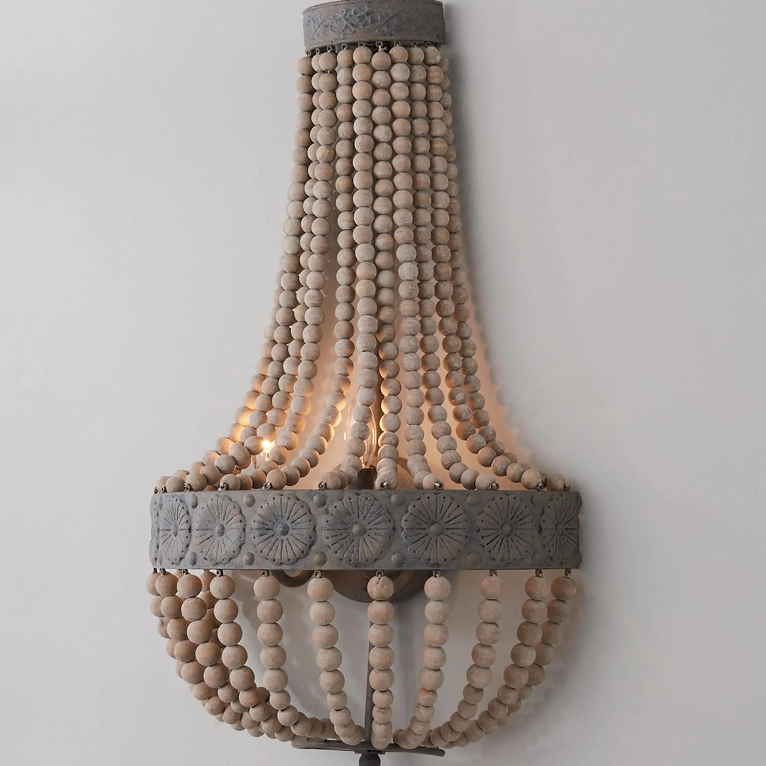 Aged Wood Beaded Sconce