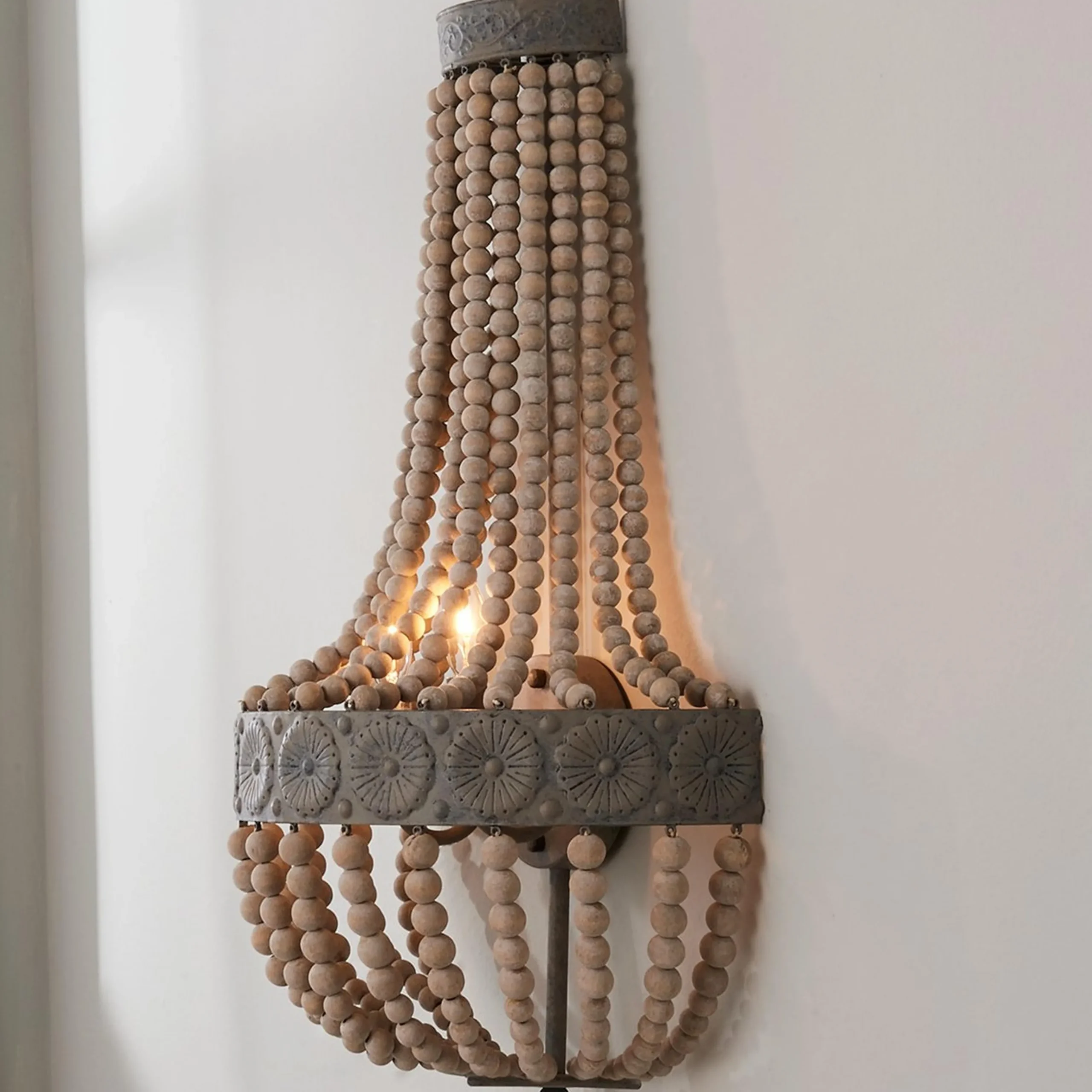 Aged Wood Beaded Sconce