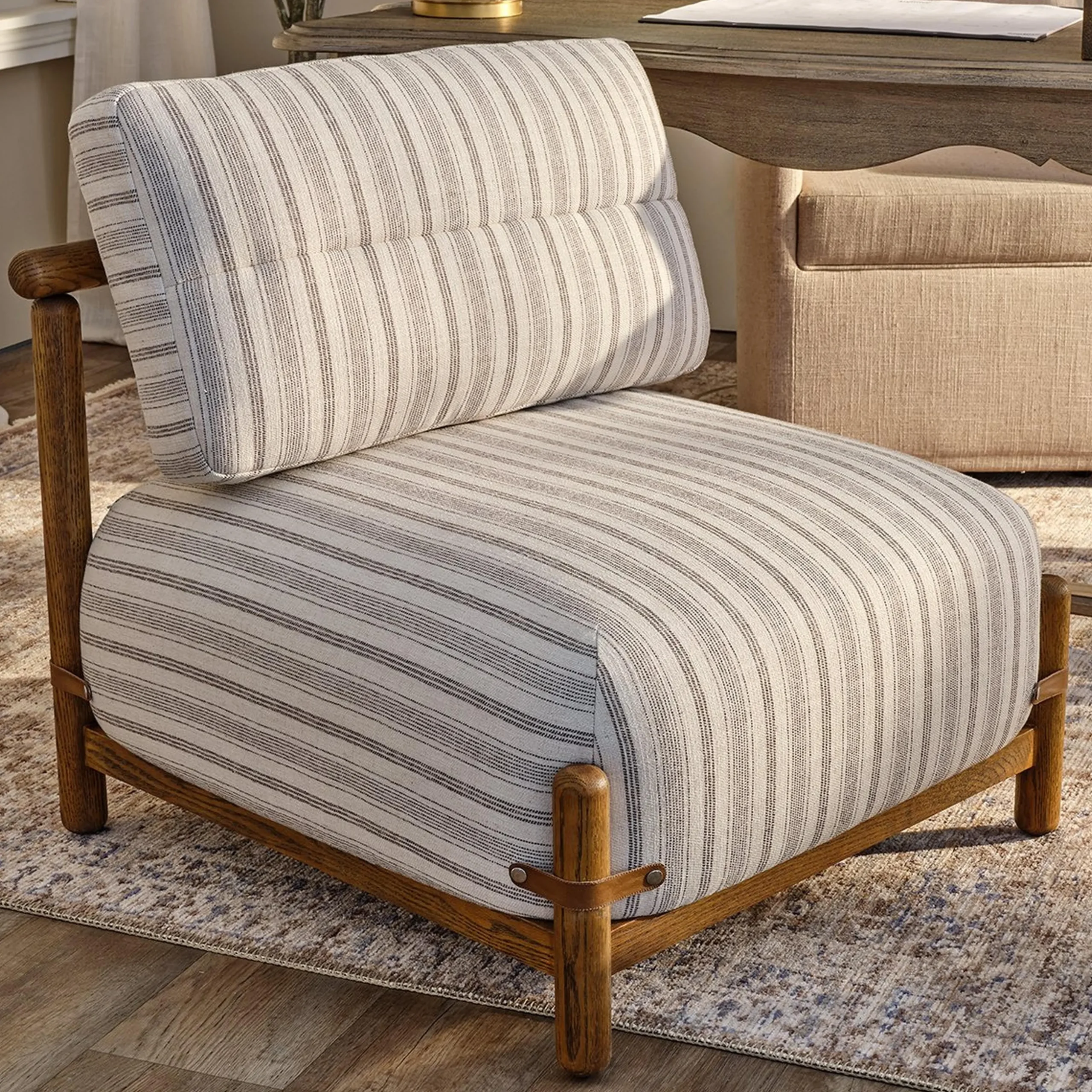 Armless Ticking Stripe Accent Chair