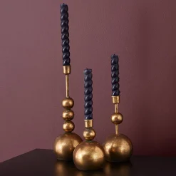 Brass Bauble Candlesticks - Set of 3