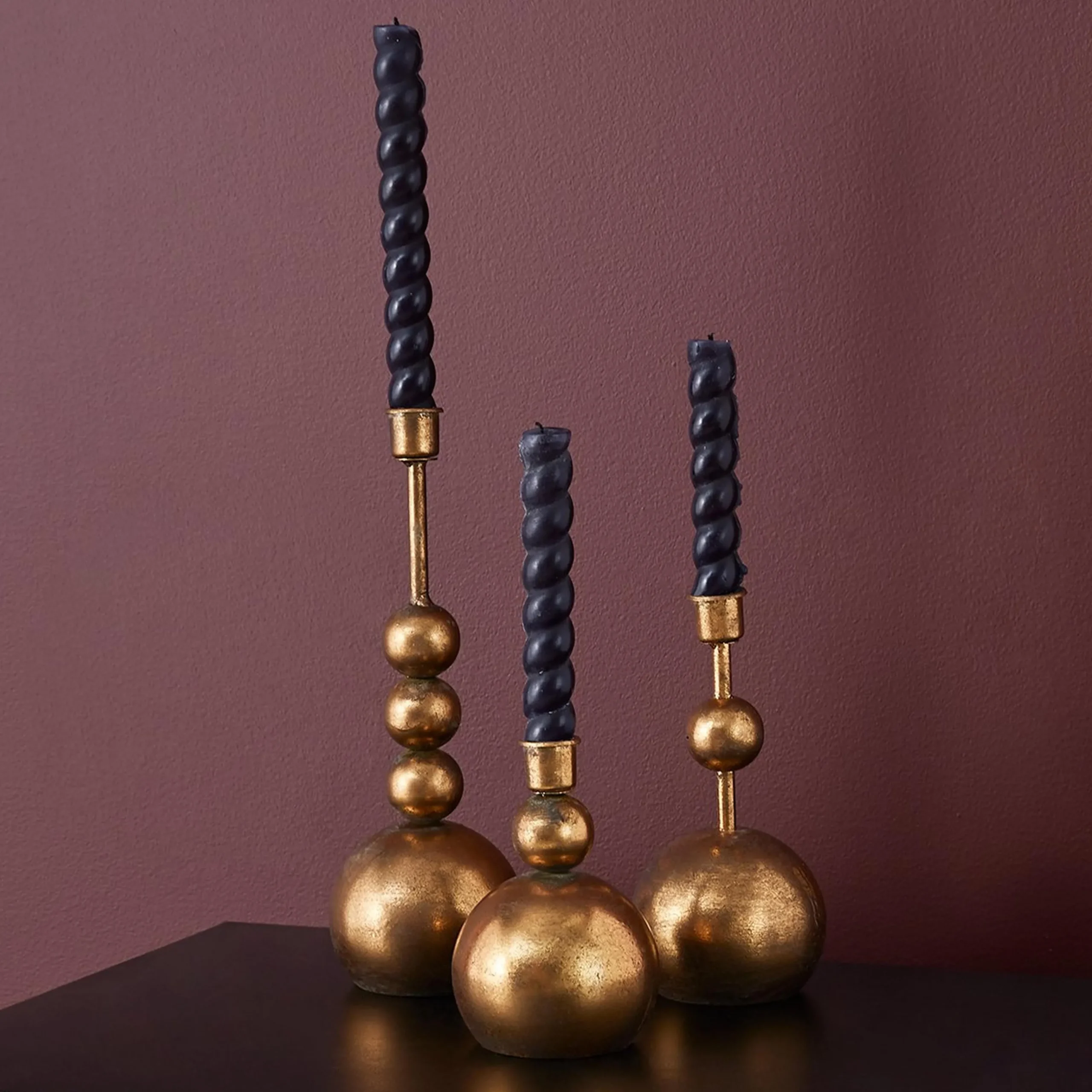 Brass Bauble Candlesticks - Set of 3
