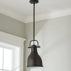 Classic Dome Shade Pendant Light with Rod - Small