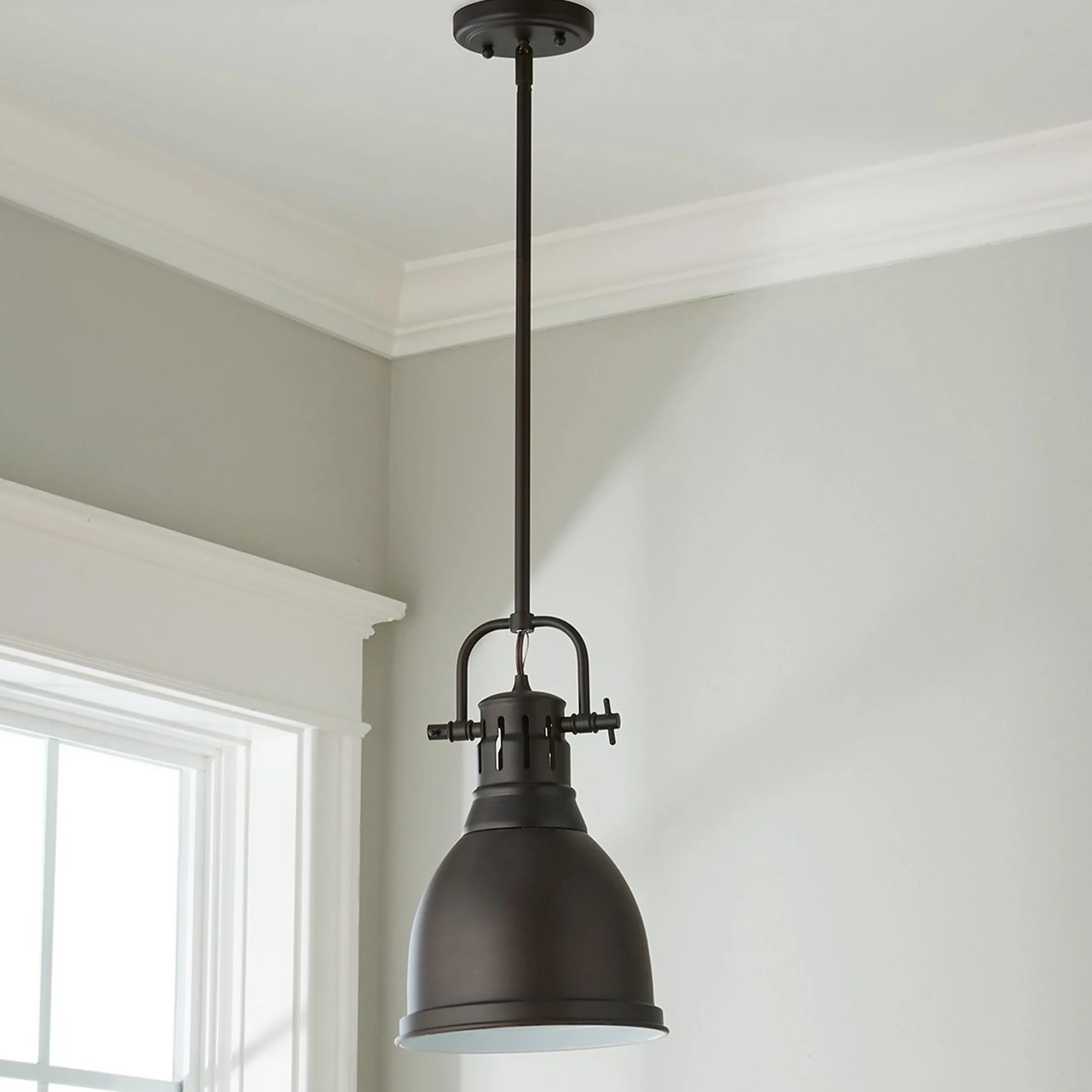 Classic Dome Shade Pendant Light with Rod - Small