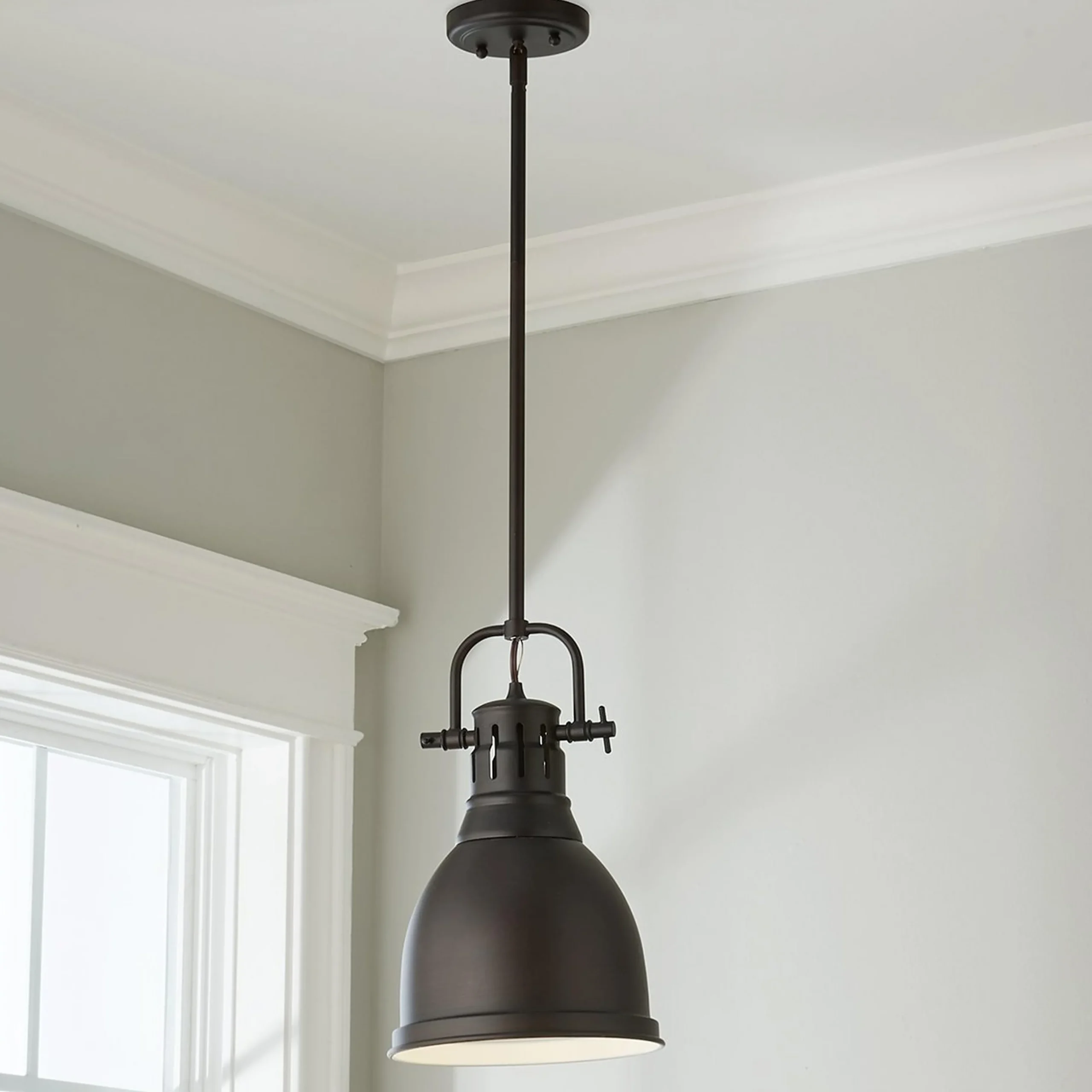 Classic Dome Shade Pendant Light with Rod - Small
