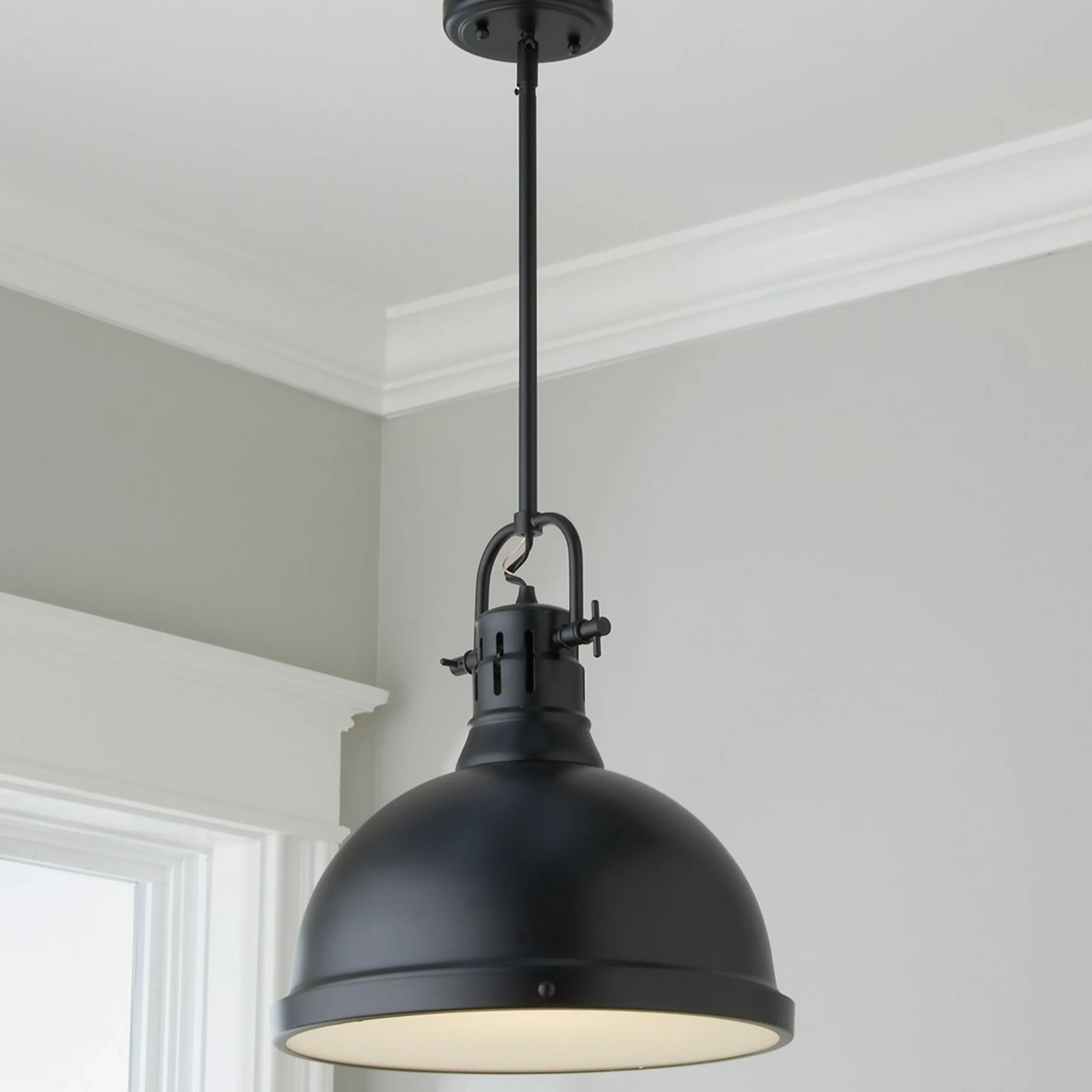 Classic Dome Shade Pendant Light with Rod - Large