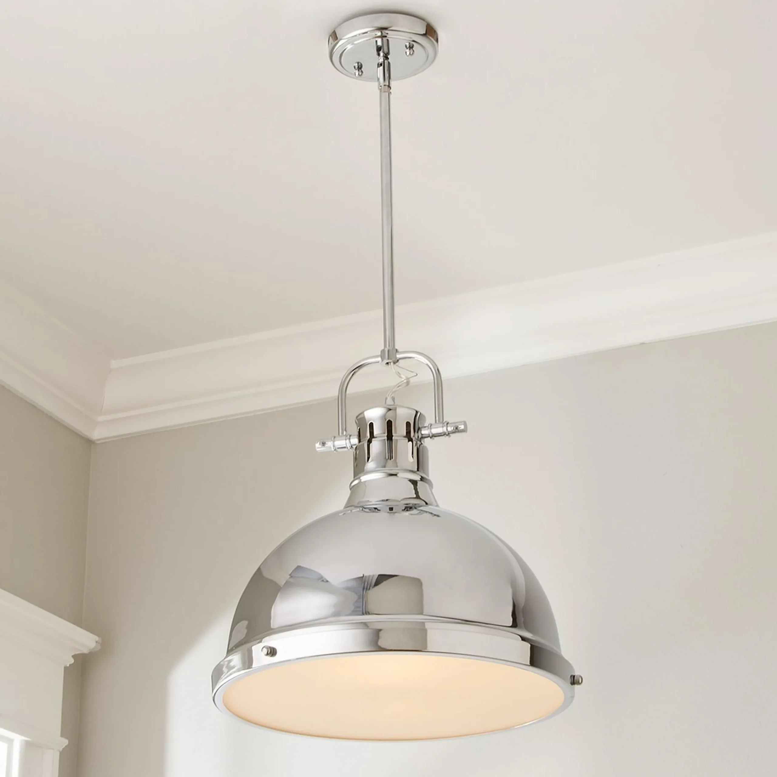 Classic Dome Shade Pendant Light with Rod - Large