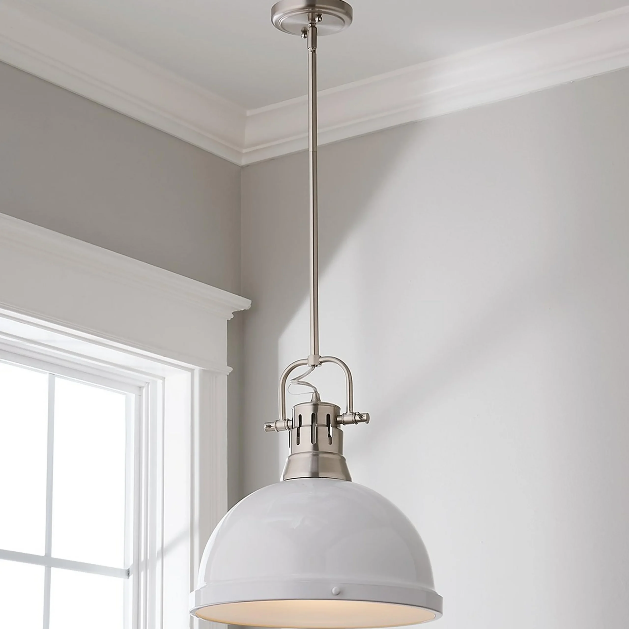 Classic Dome Shade Pendant Light with Rod - Large