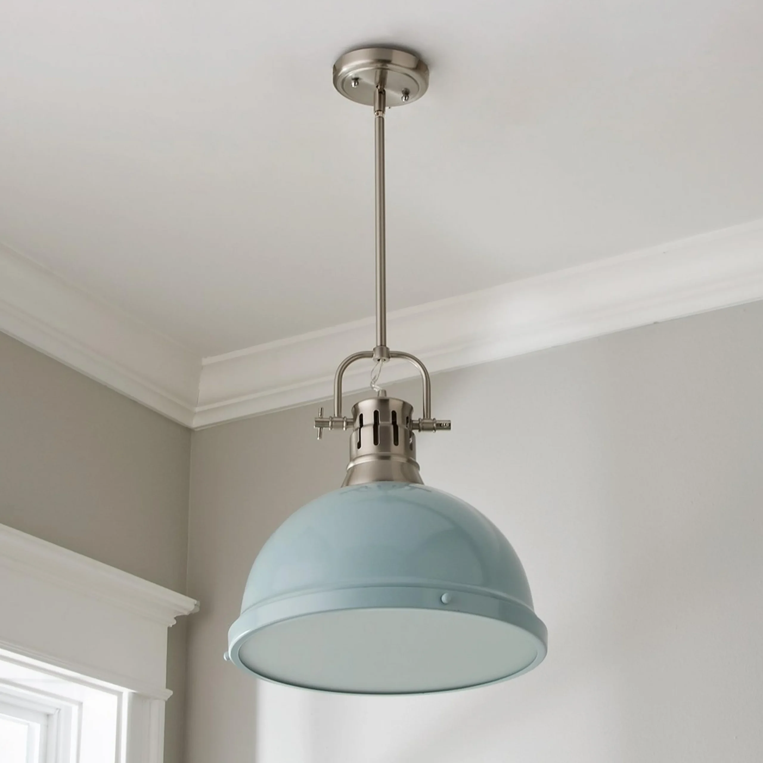 Classic Dome Shade Pendant Light with Rod - Large