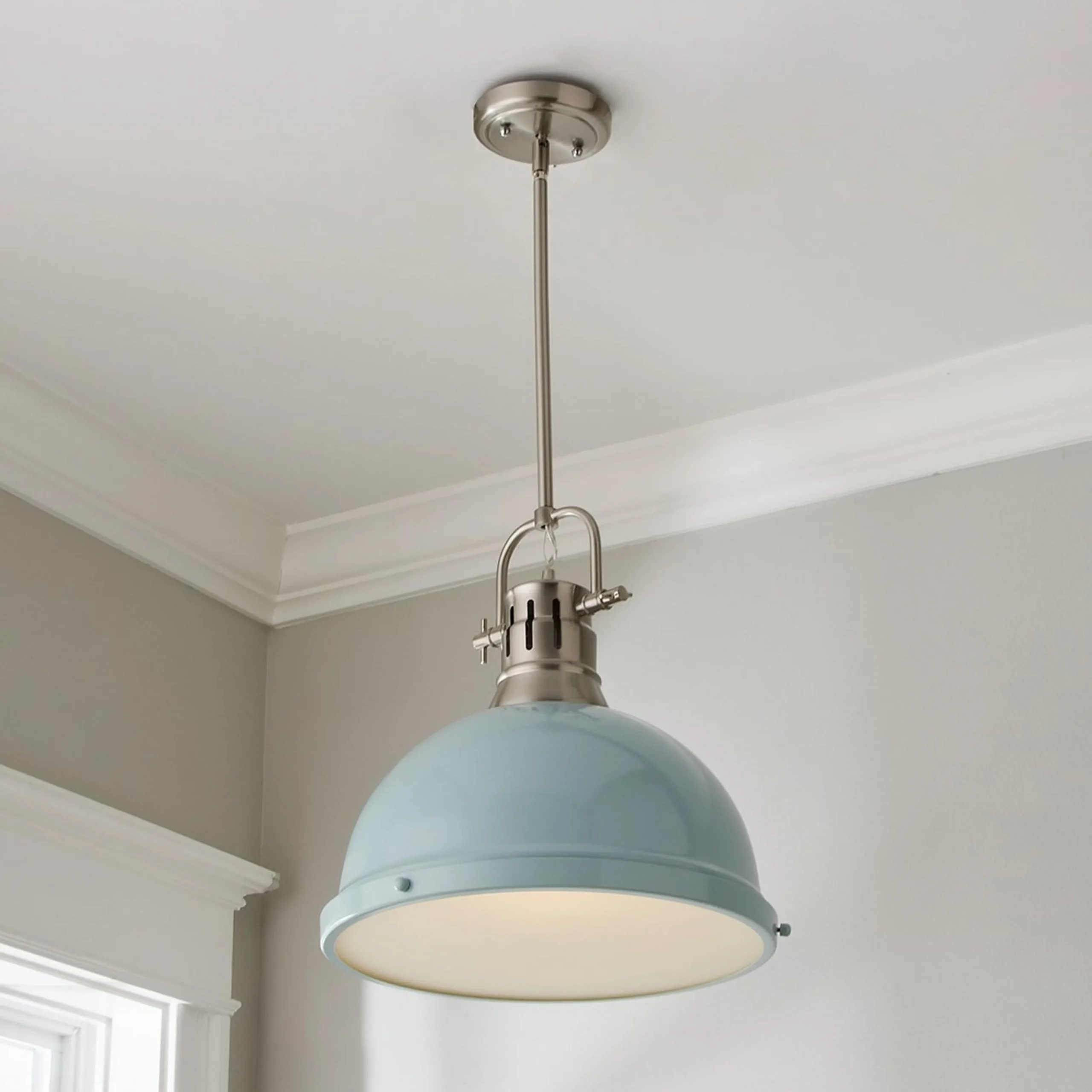Classic Dome Shade Pendant Light with Rod - Large