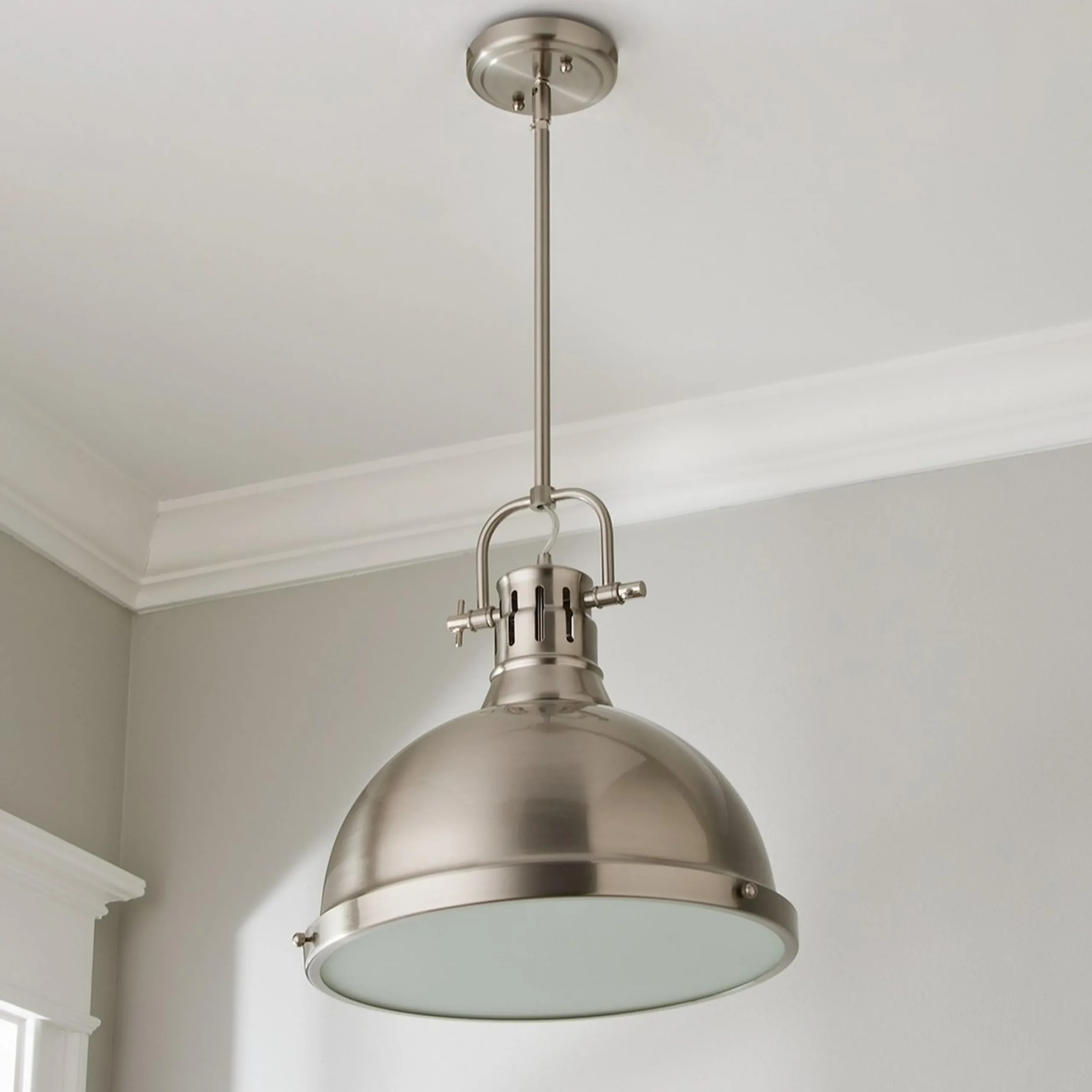 Classic Dome Shade Pendant Light with Rod - Large