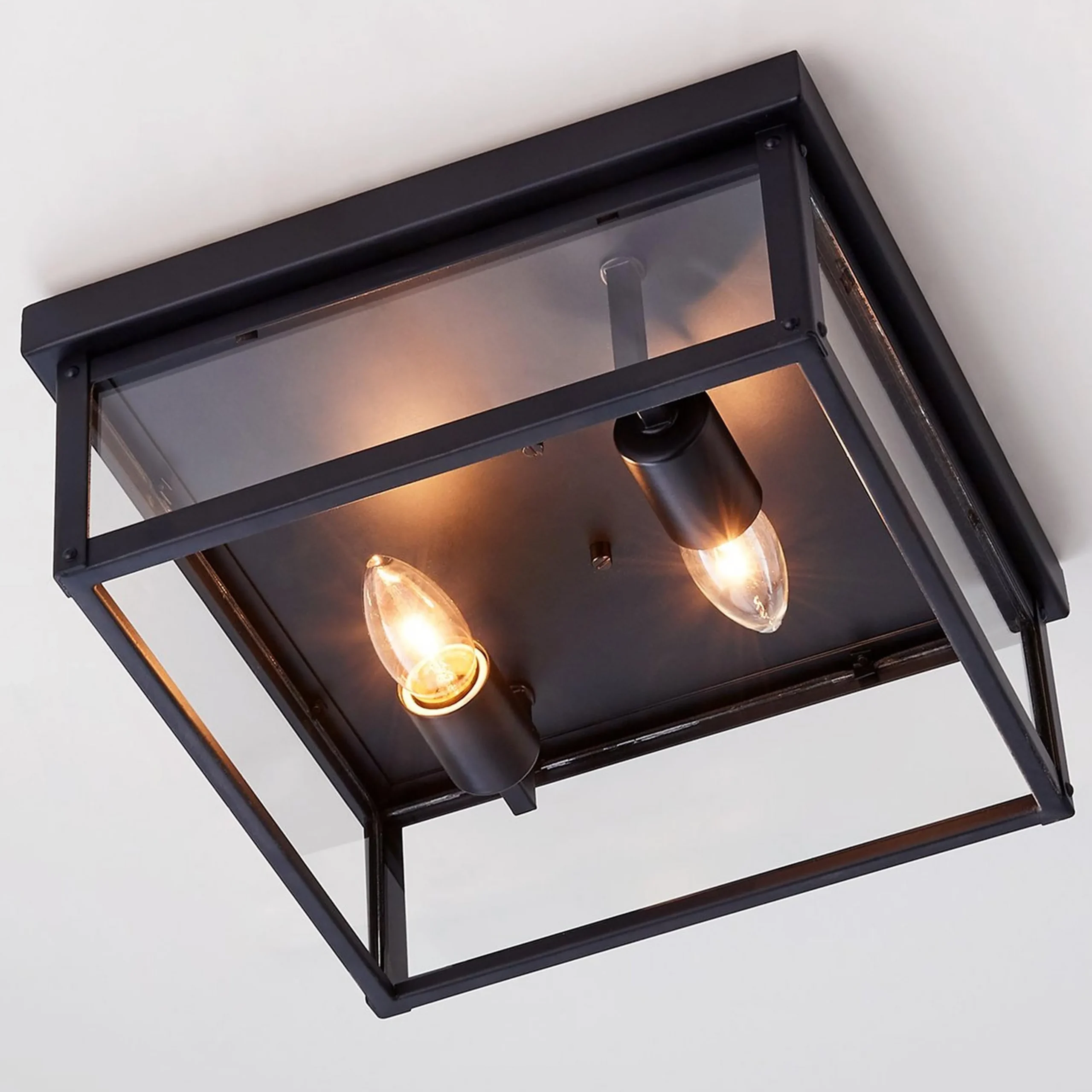 Clear Glass Square Outdoor Ceiling Light