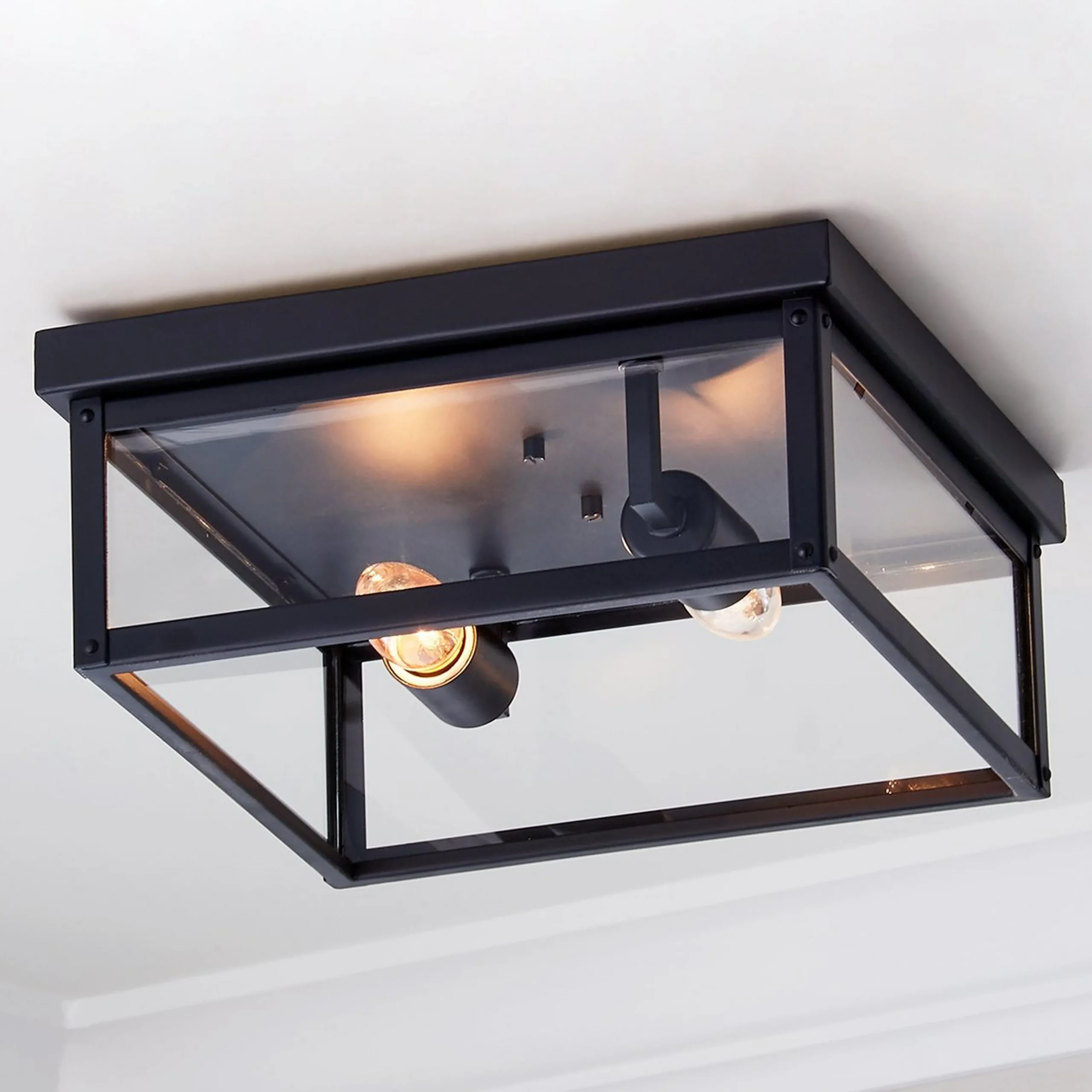 Clear Glass Square Outdoor Ceiling Light