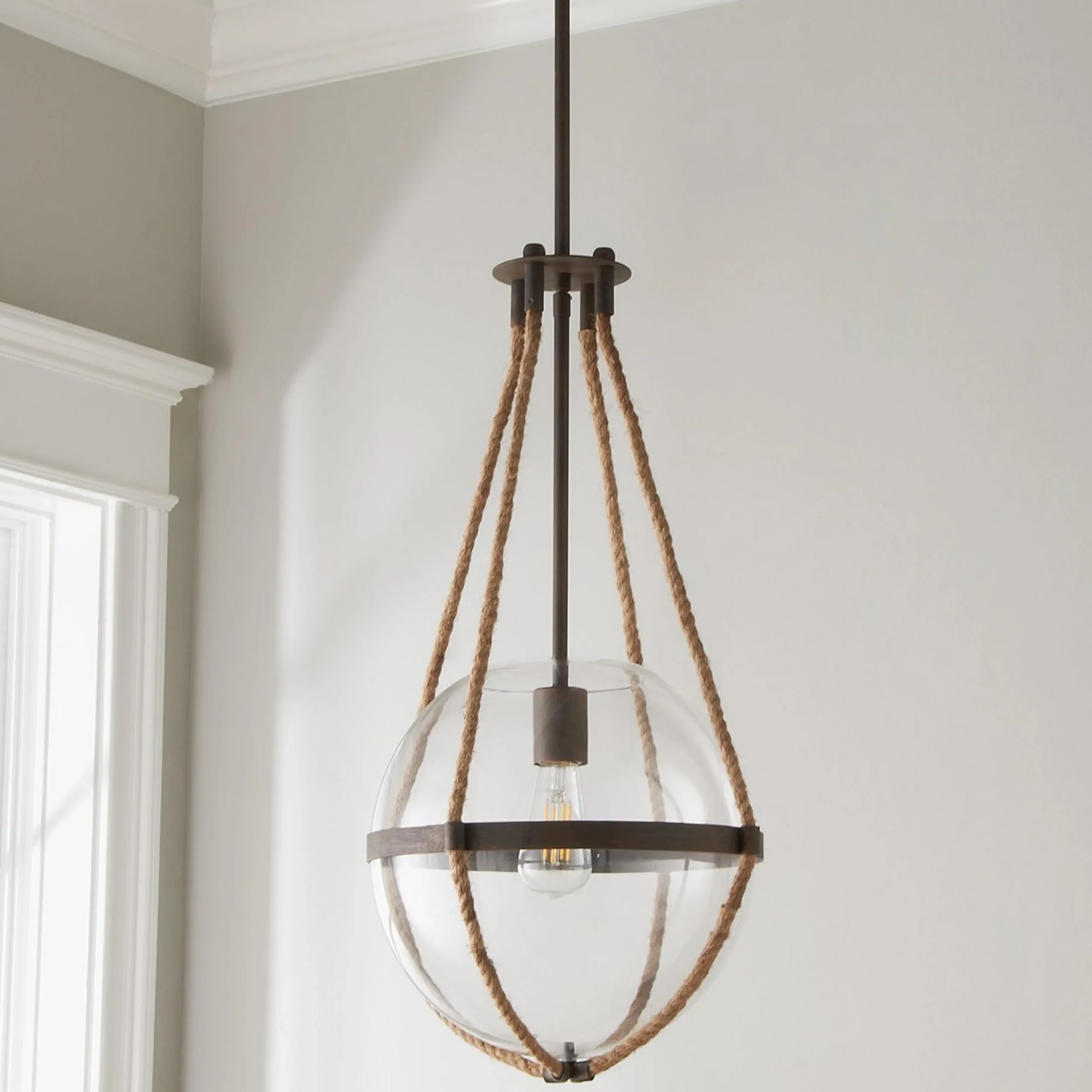 Coastal Cottage Rope Globe Pendant