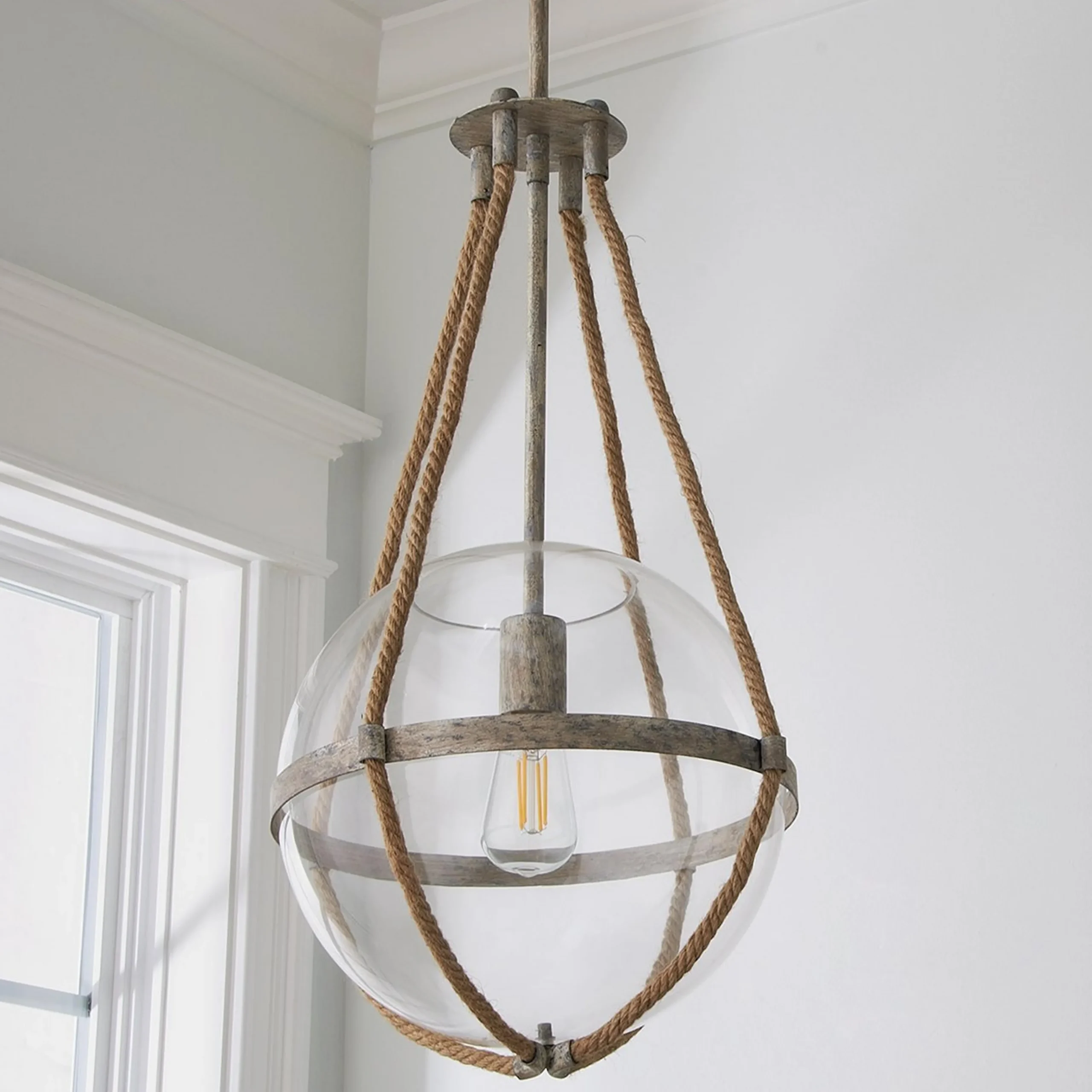 Coastal Cottage Rope Globe Pendant