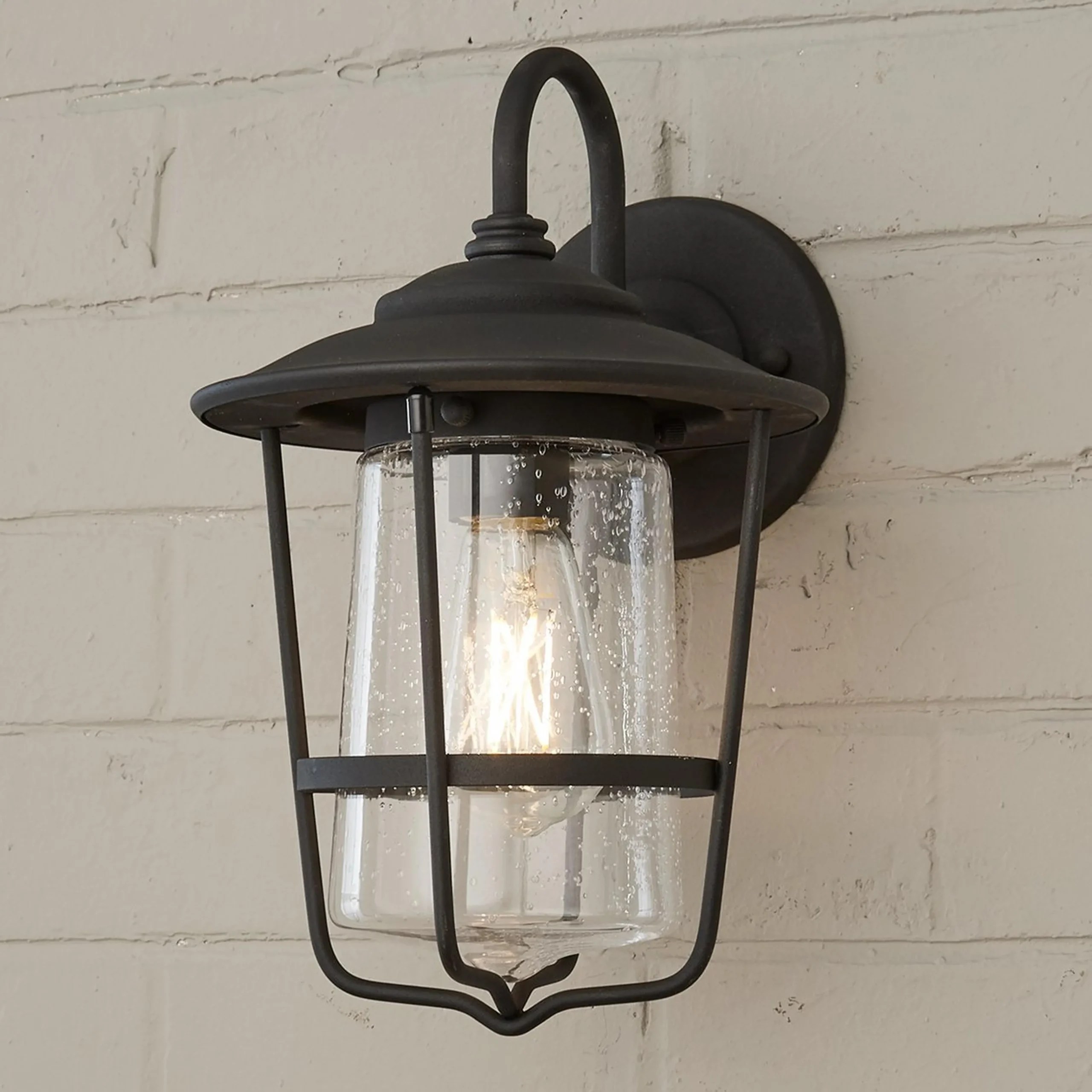 Contemporary Seeded Glass Outdoor Sconce - Small