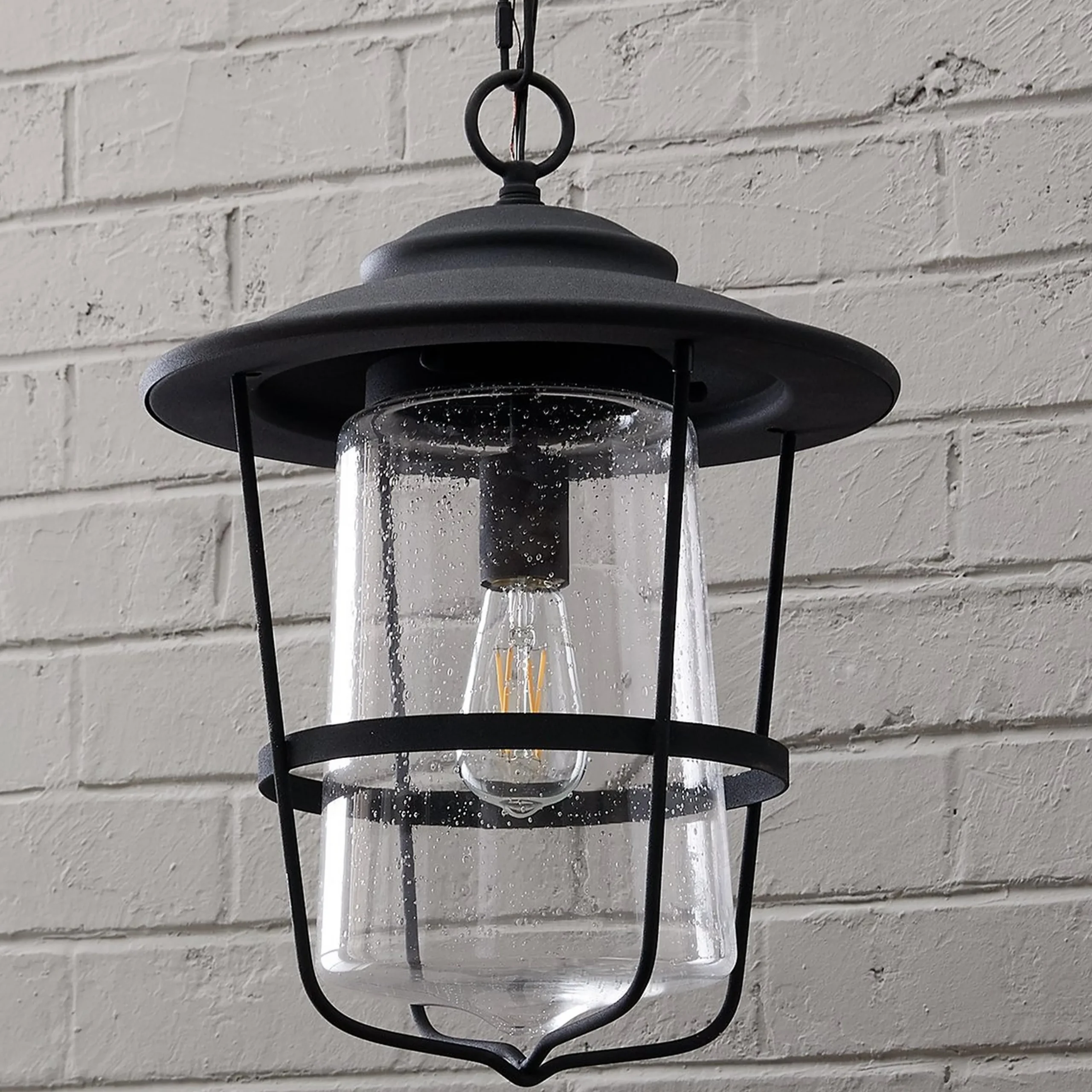 Contemporary Seeded Glass Outdoor Pendant