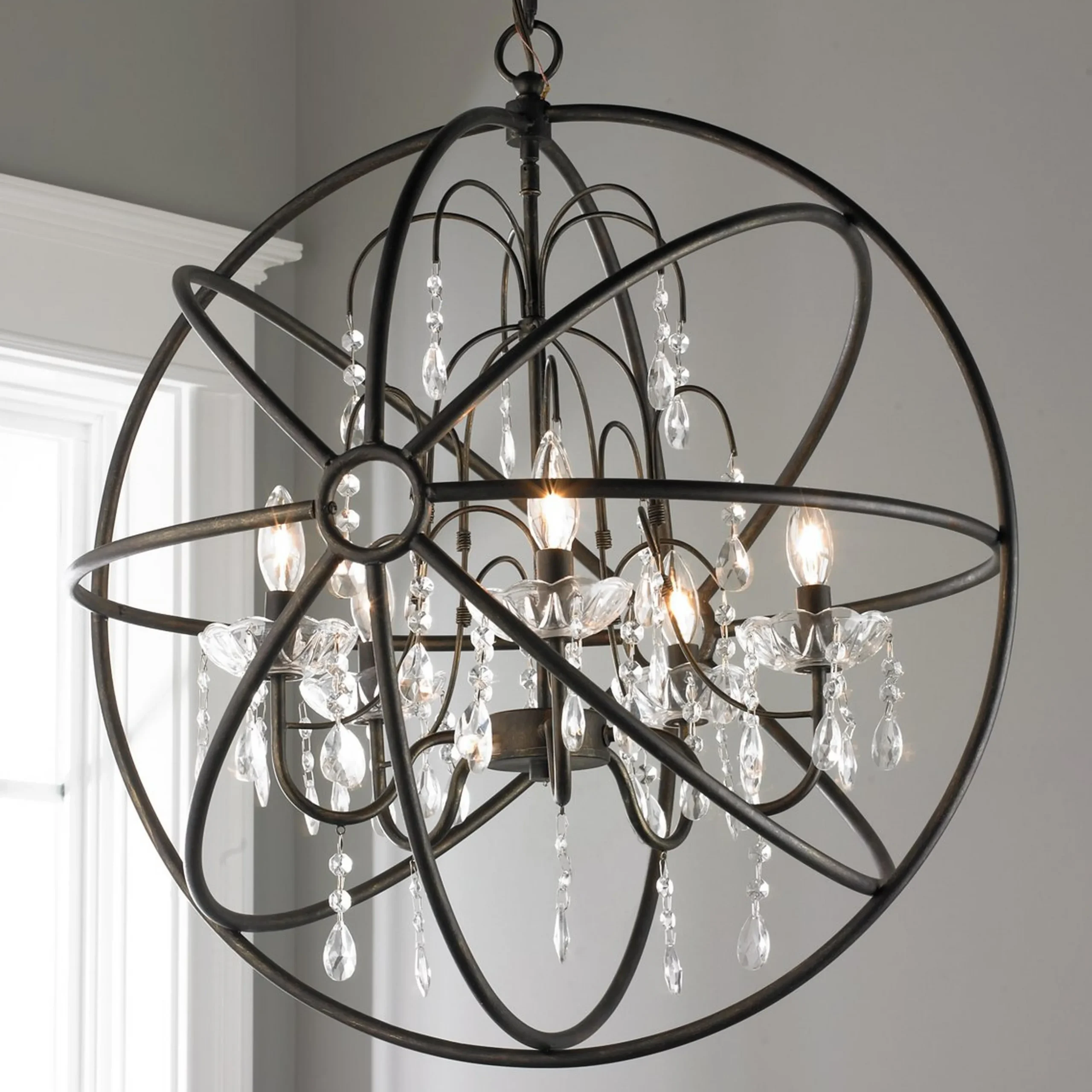 Crystal and Metal Orb Chandelier
