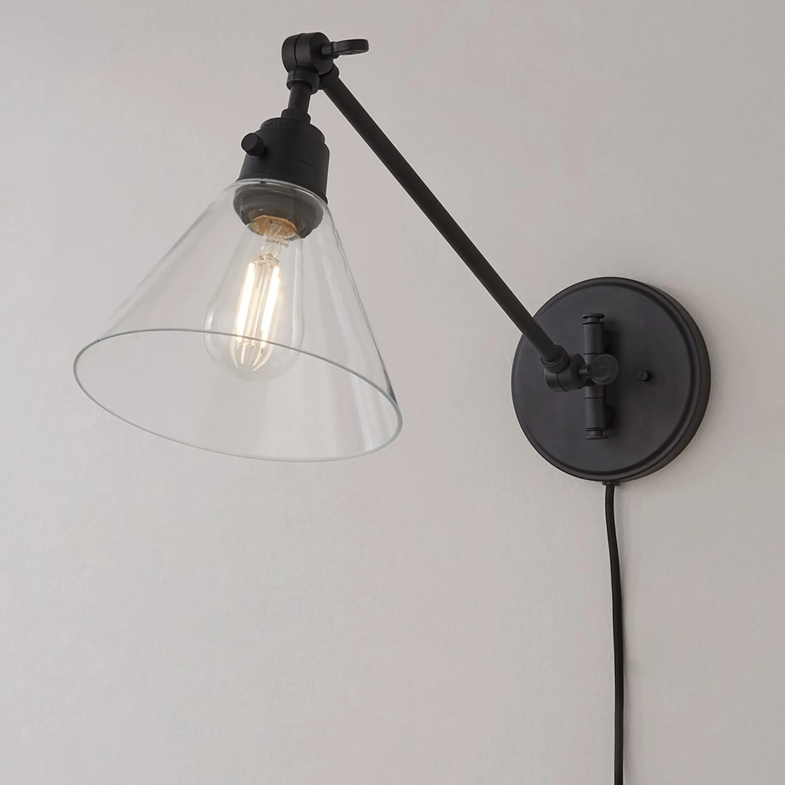 Cyrus Straight Swing Arm Sconce - Glass Shade