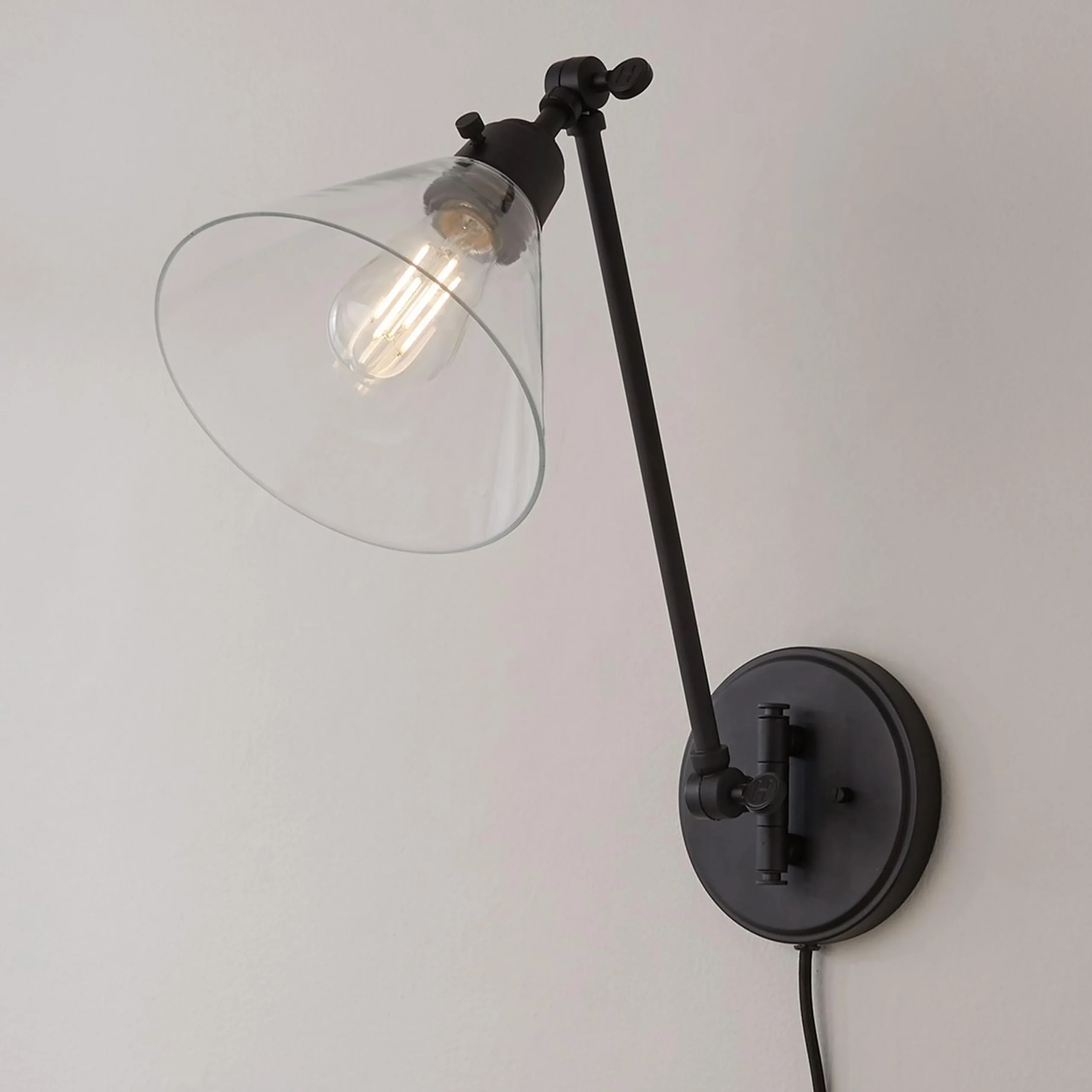 Cyrus Straight Swing Arm Sconce - Glass Shade