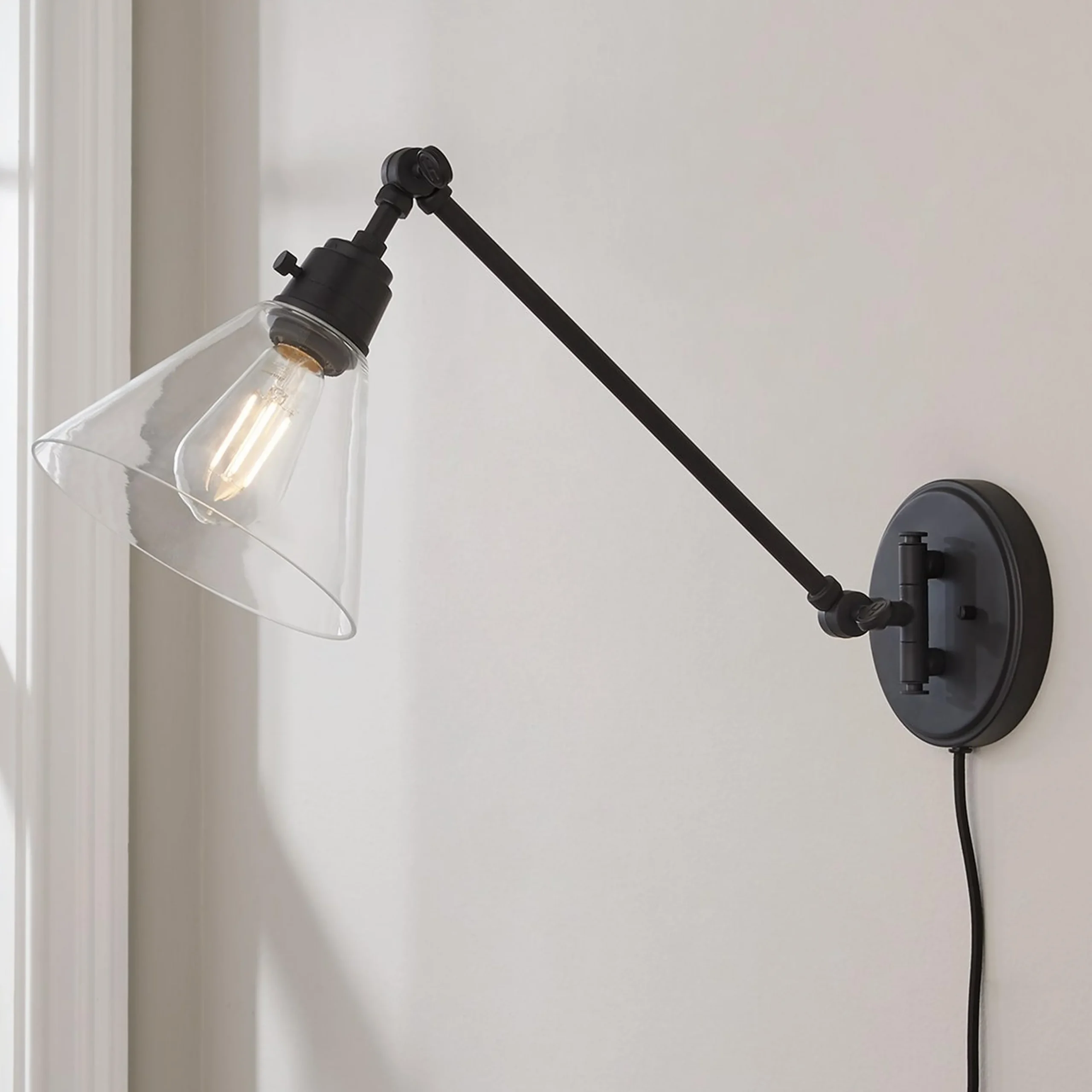 Cyrus Straight Swing Arm Sconce - Glass Shade
