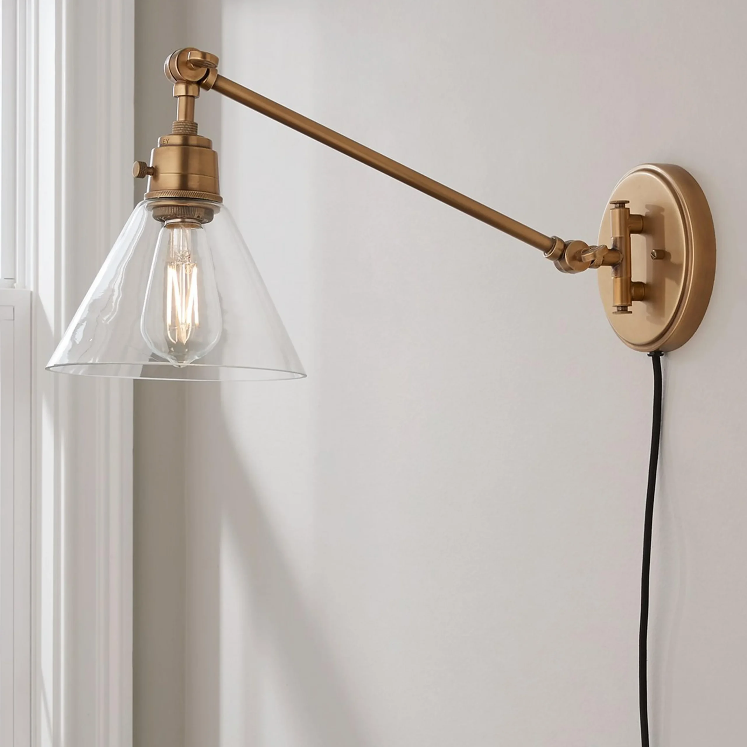 Cyrus Straight Swing Arm Sconce - Glass Shade