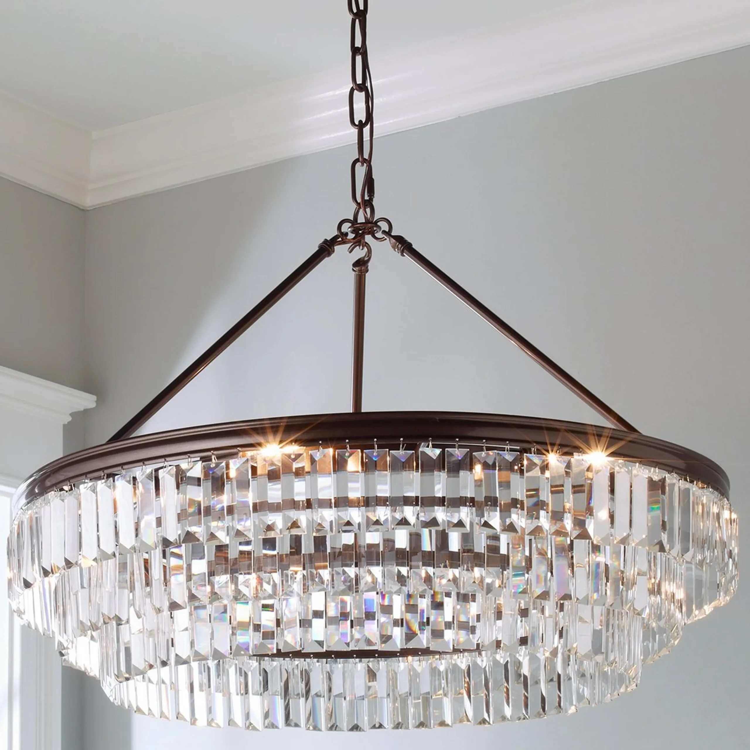 Faceted Glass Layered Chandelier - 30"
