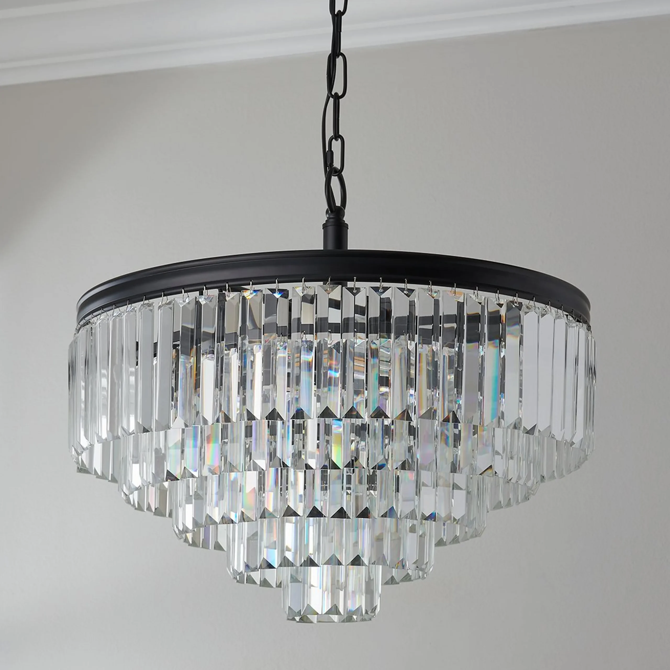 Faceted Glass Layered Convertible Chandelier - 20"