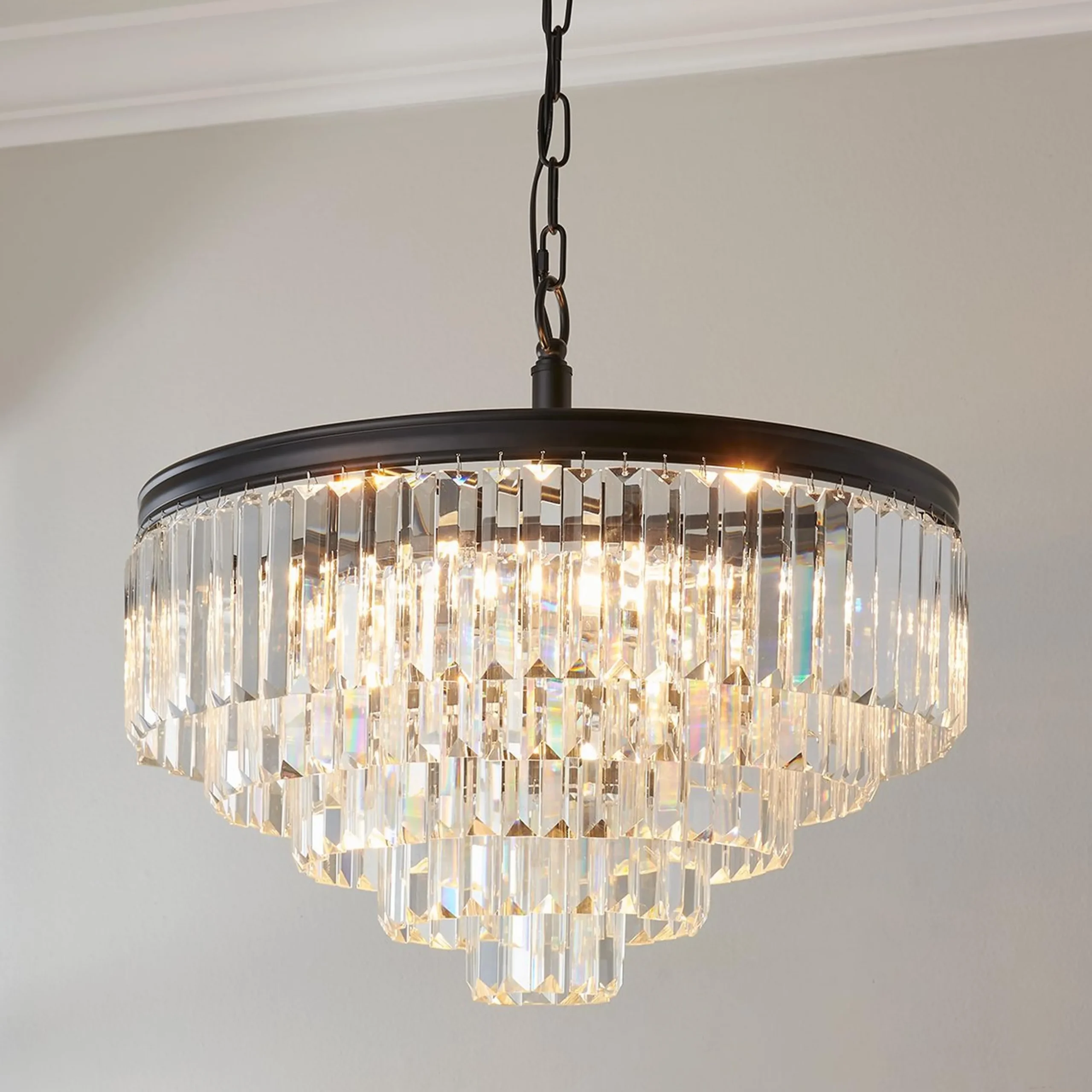 Faceted Glass Layered Convertible Chandelier - 20"