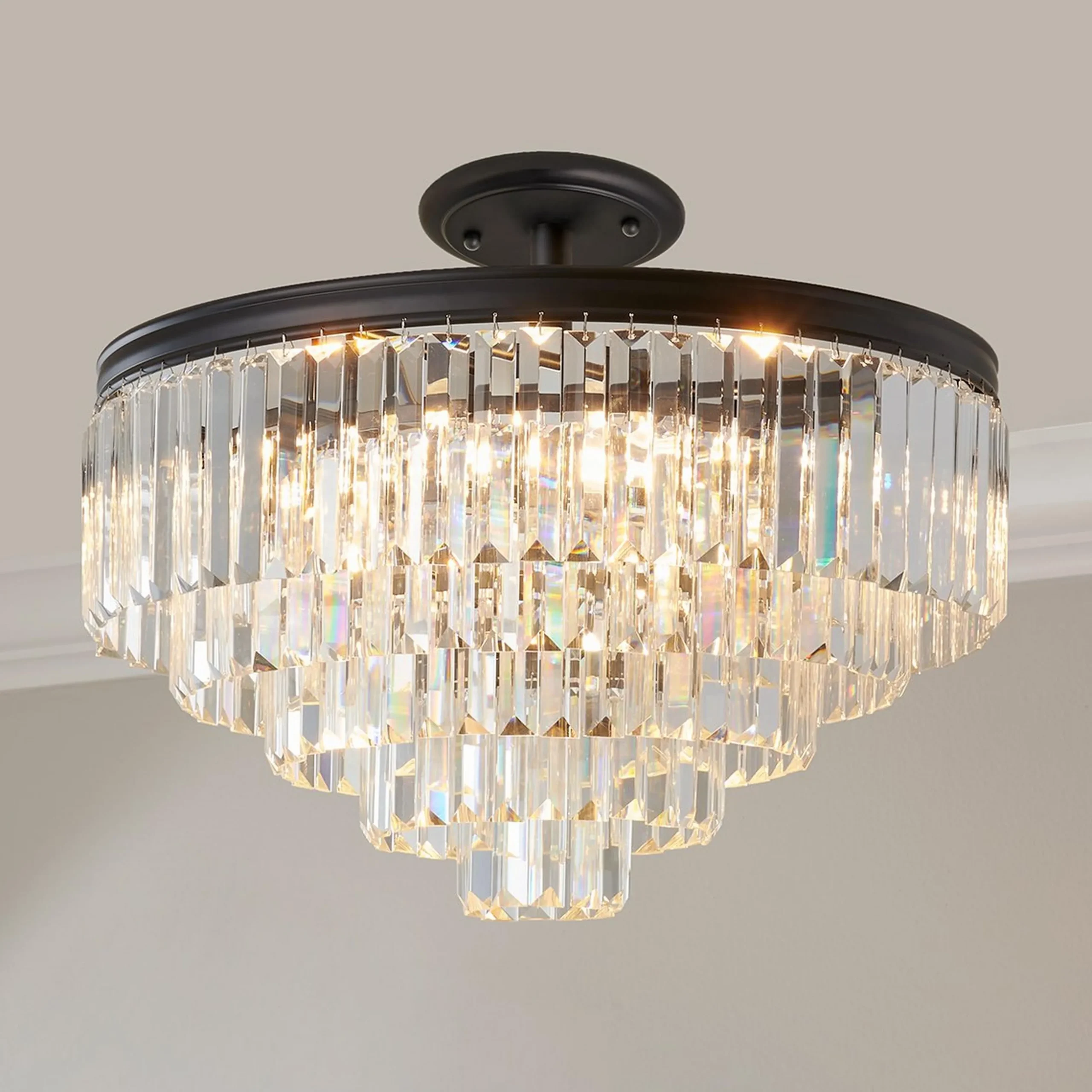 Faceted Glass Layered Convertible Chandelier - 20"