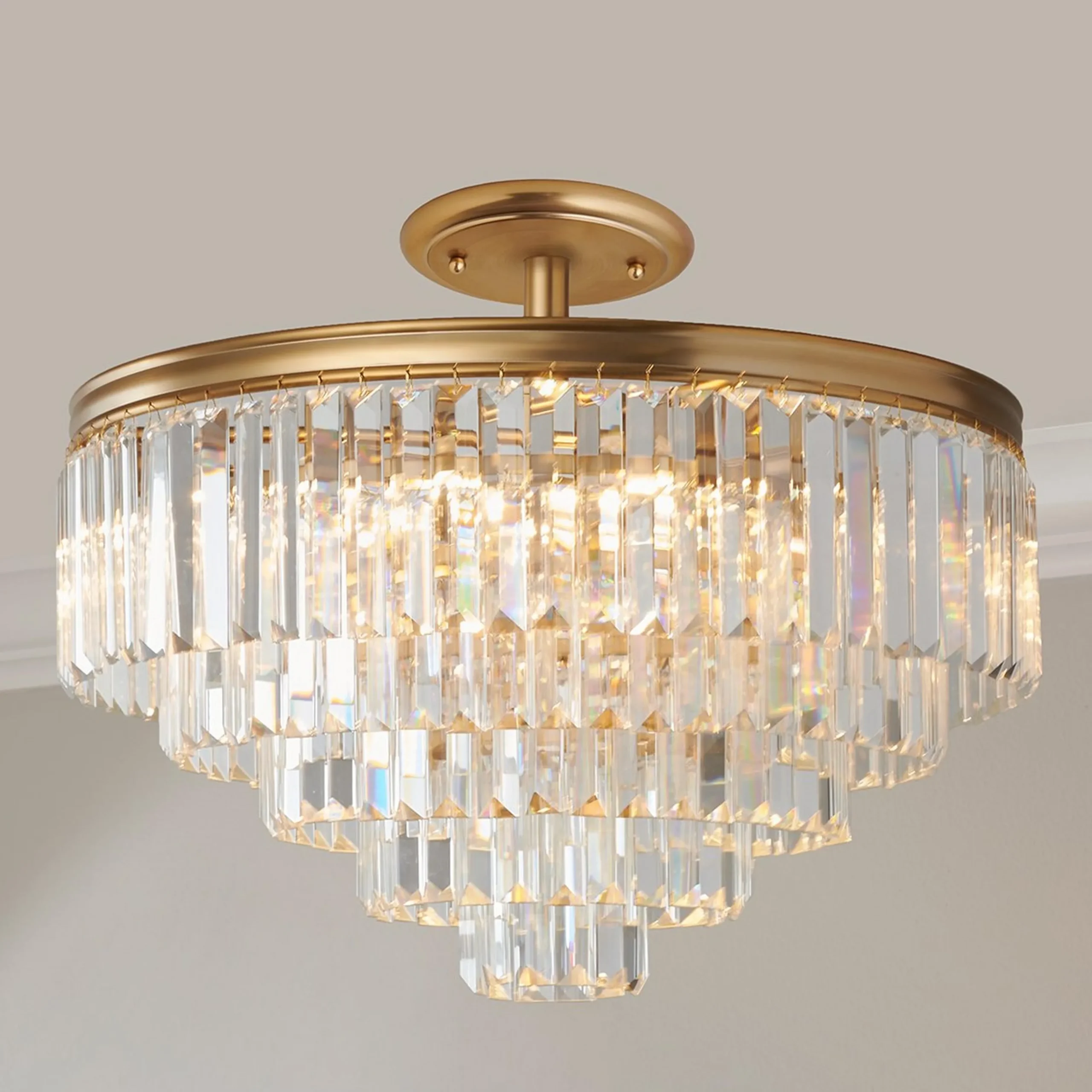 Faceted Glass Layered Convertible Chandelier - 20"