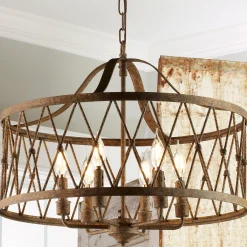 Faded Rustic Drum Cage Chandelier - 6 Light