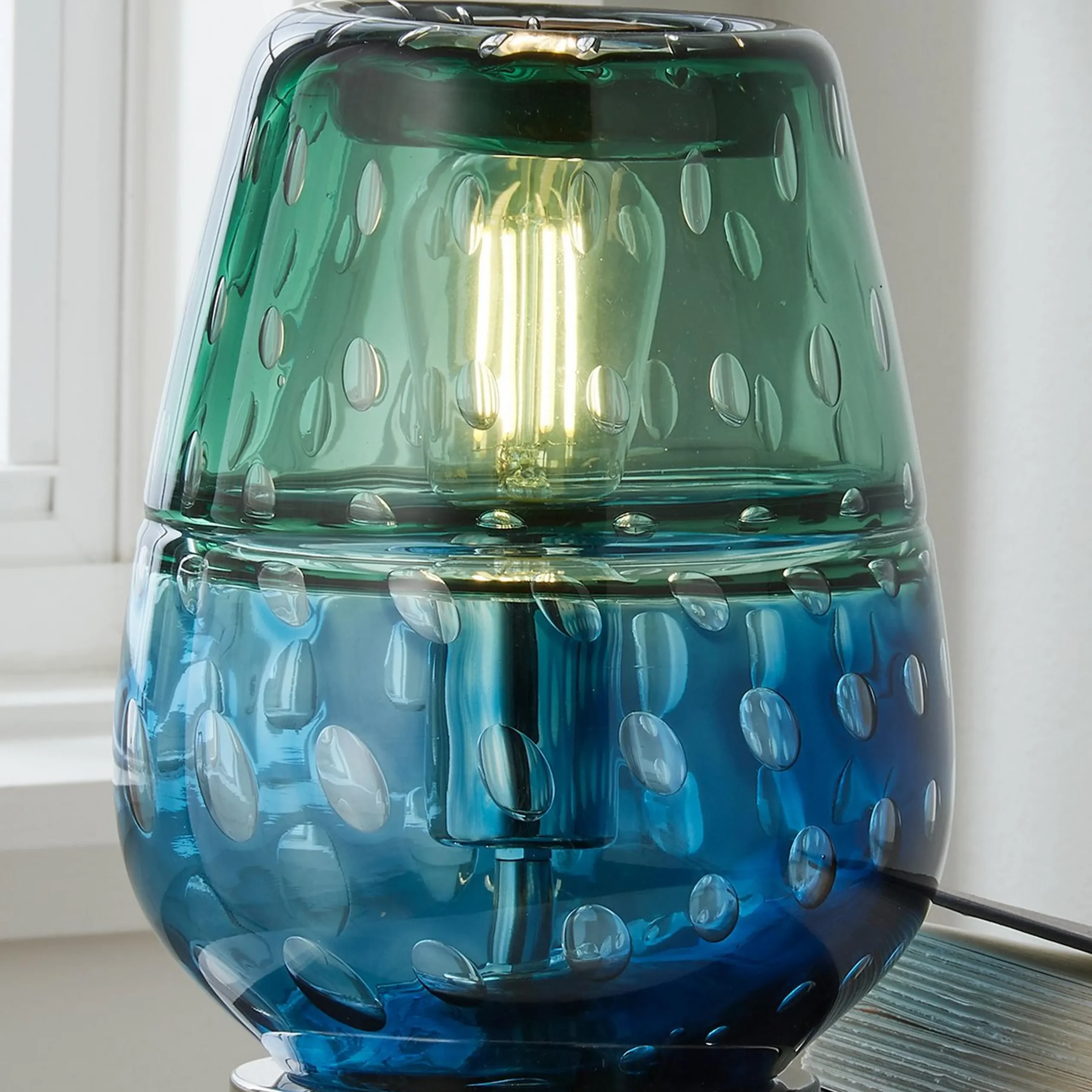 Fused Jewel Tone Art Glass Table Light