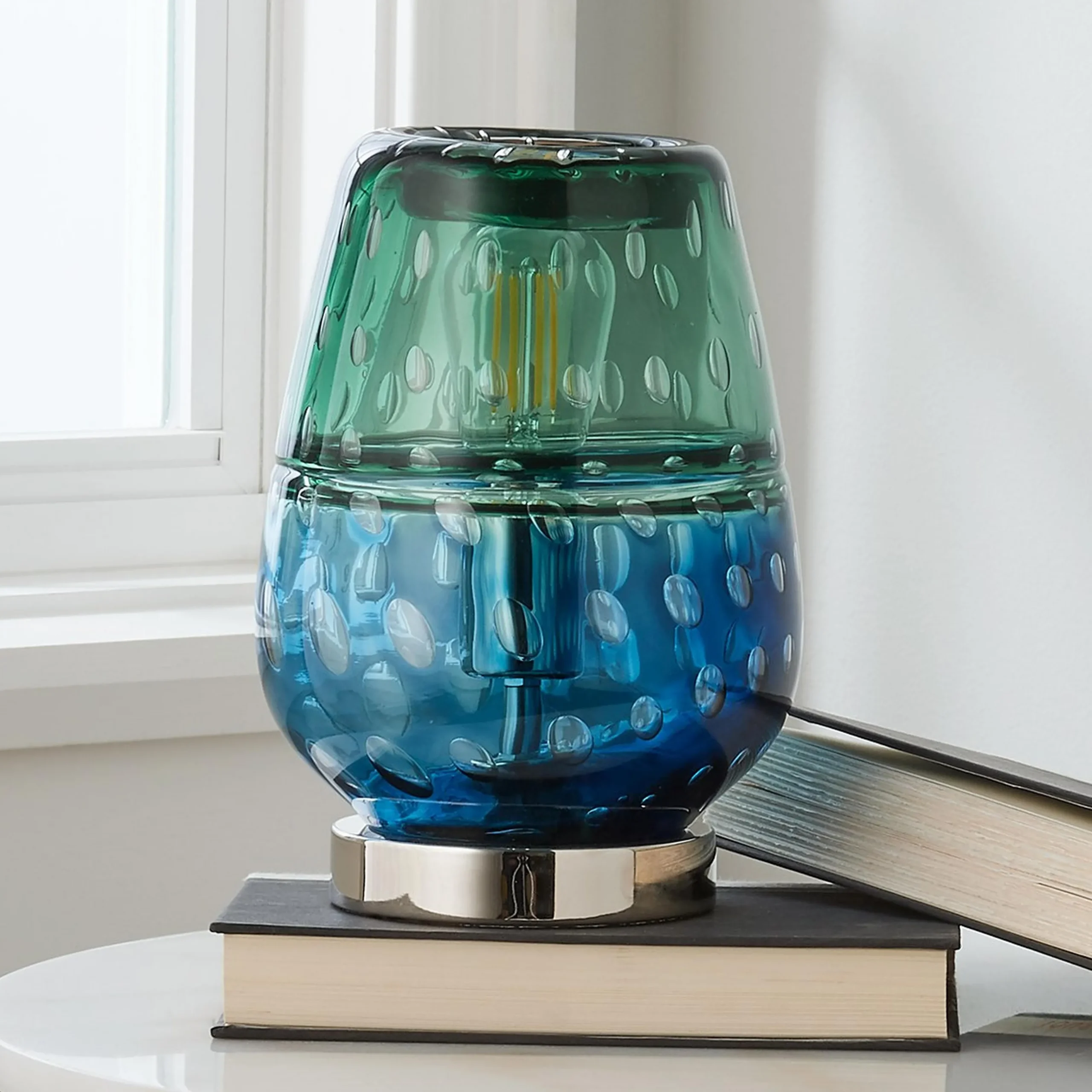 Fused Jewel Tone Art Glass Table Light