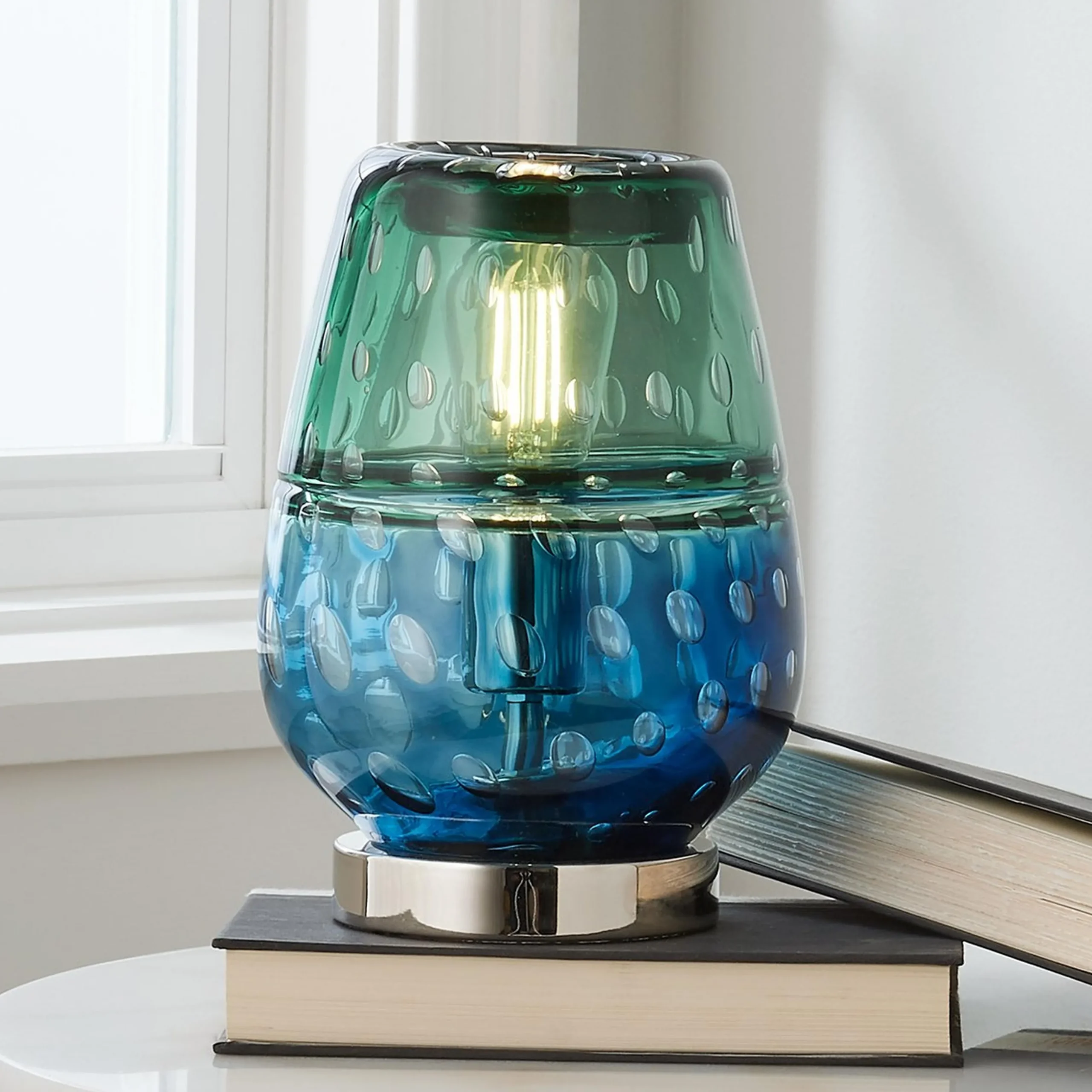 Fused Jewel Tone Art Glass Table Light