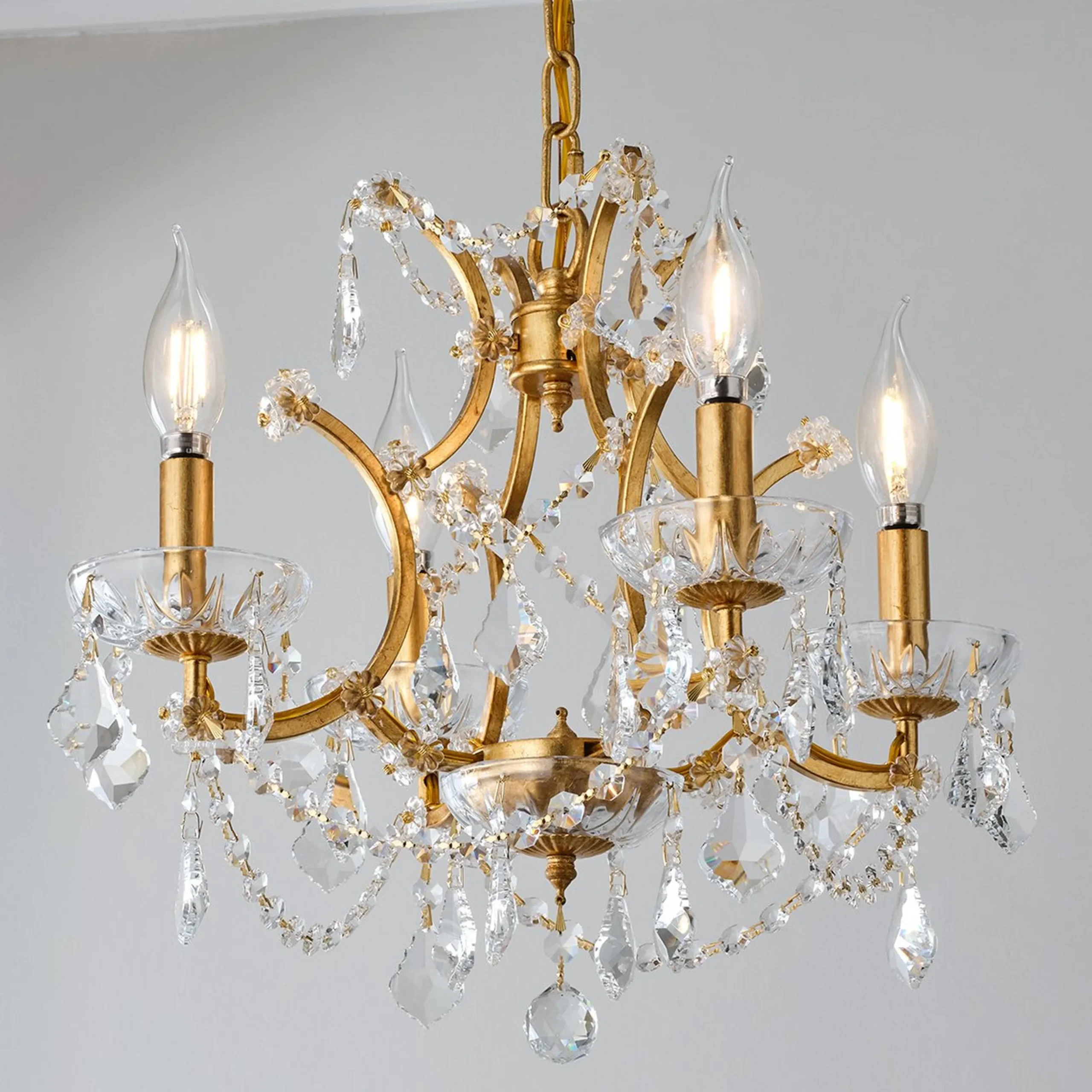 Gold Leaf and Crystal Chandelier - Small