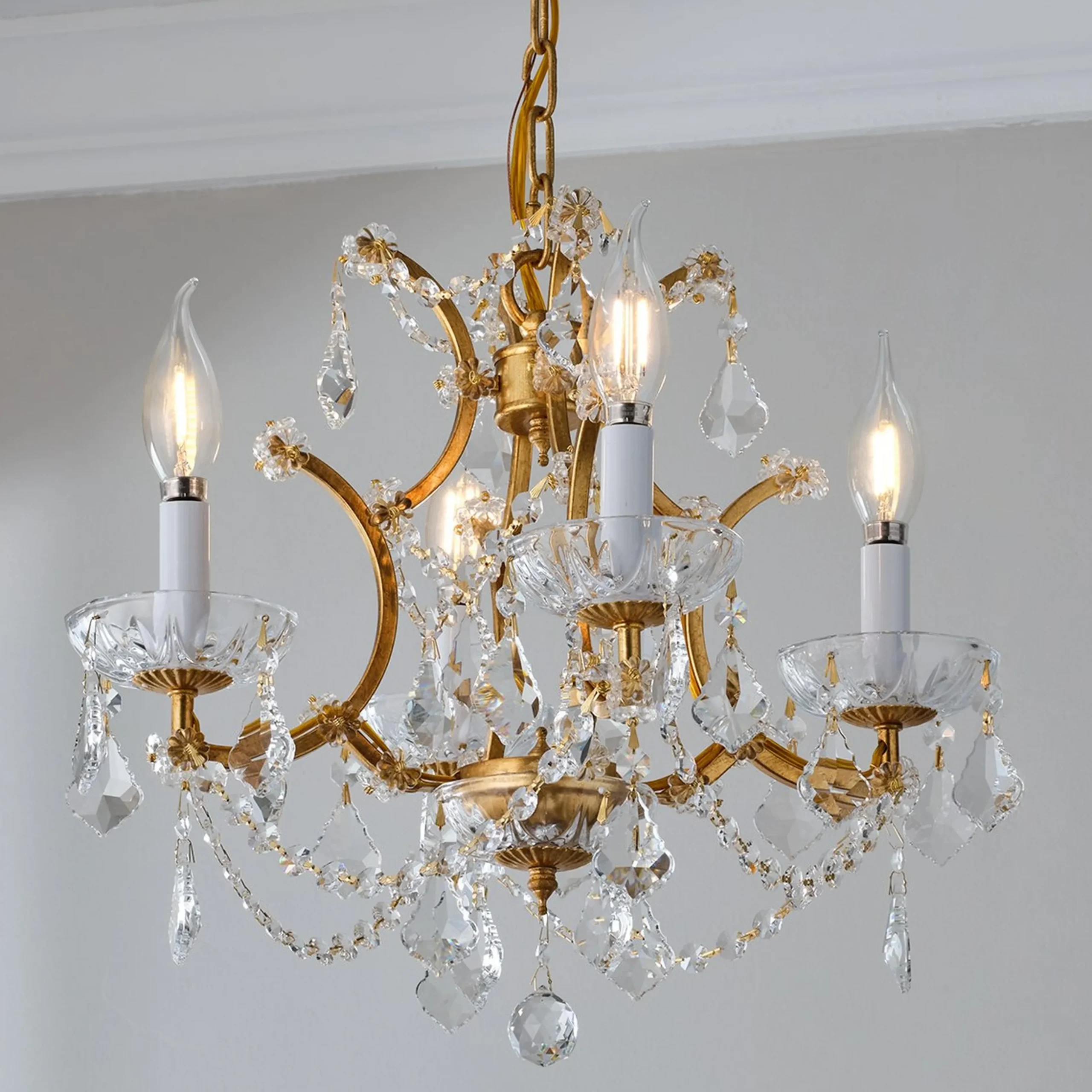 Gold Leaf and Crystal Chandelier - Small