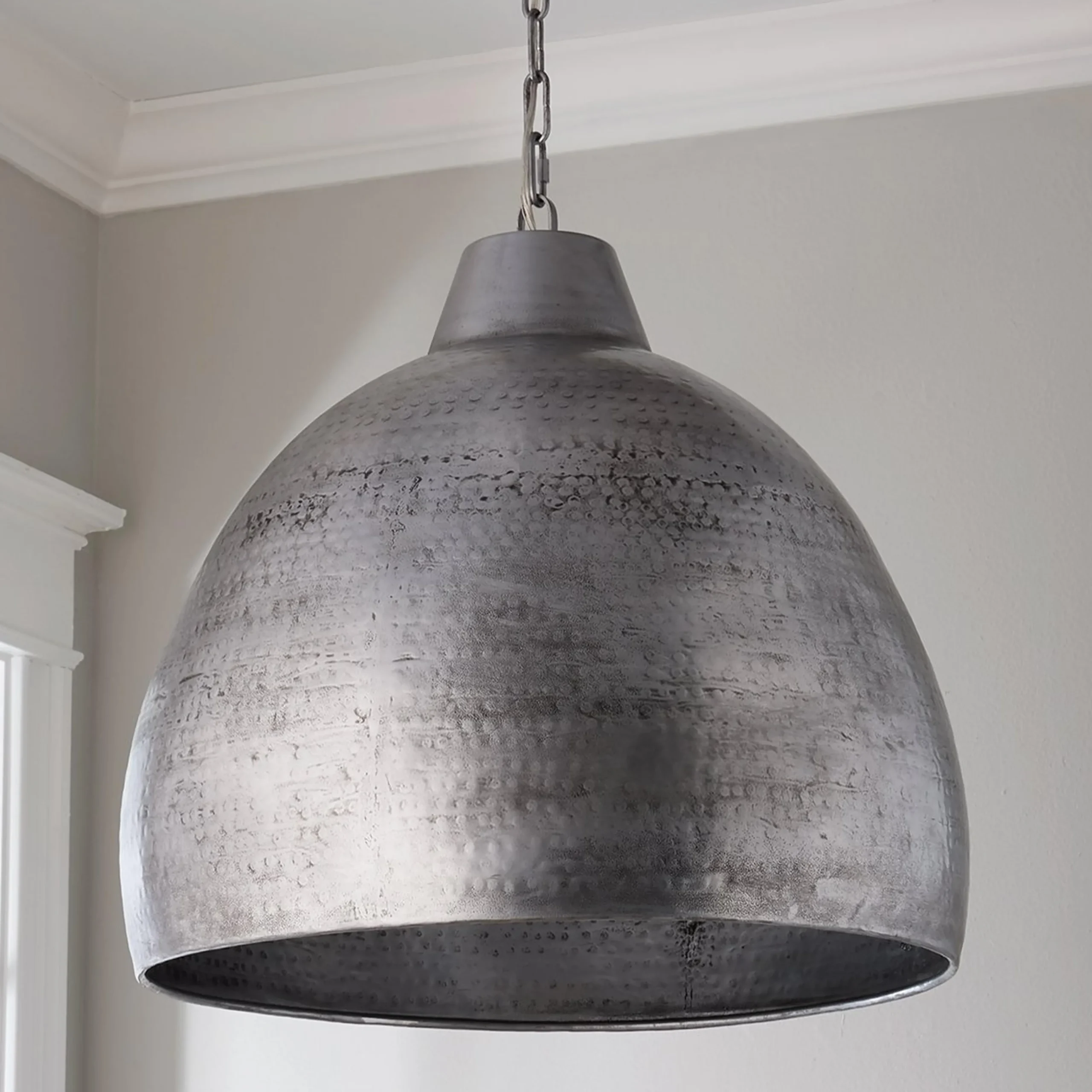 Hammered Steel Oversized Dome Pendant