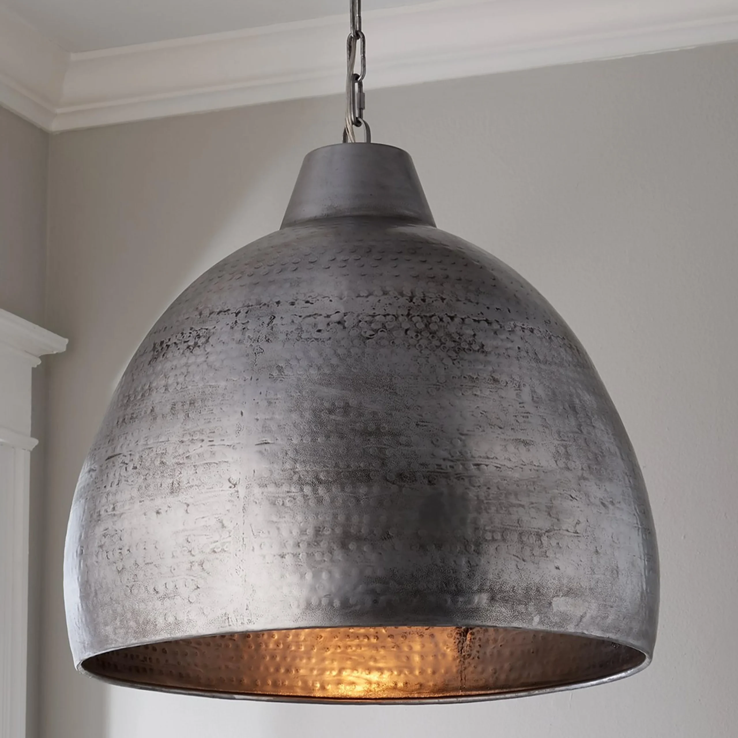 Hammered Steel Oversized Dome Pendant
