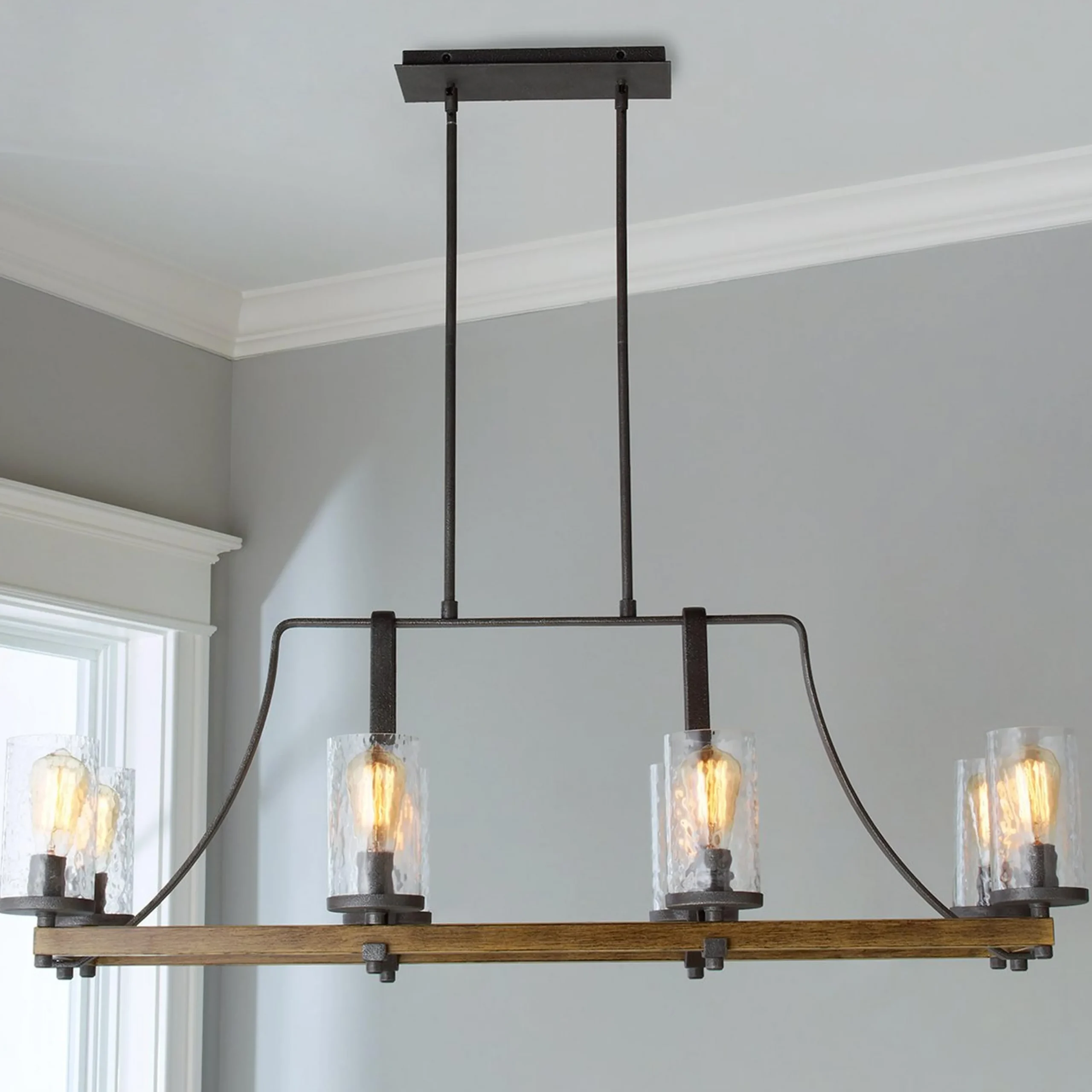 Industrial Farmhouse Wavy Glass Island Chandelier