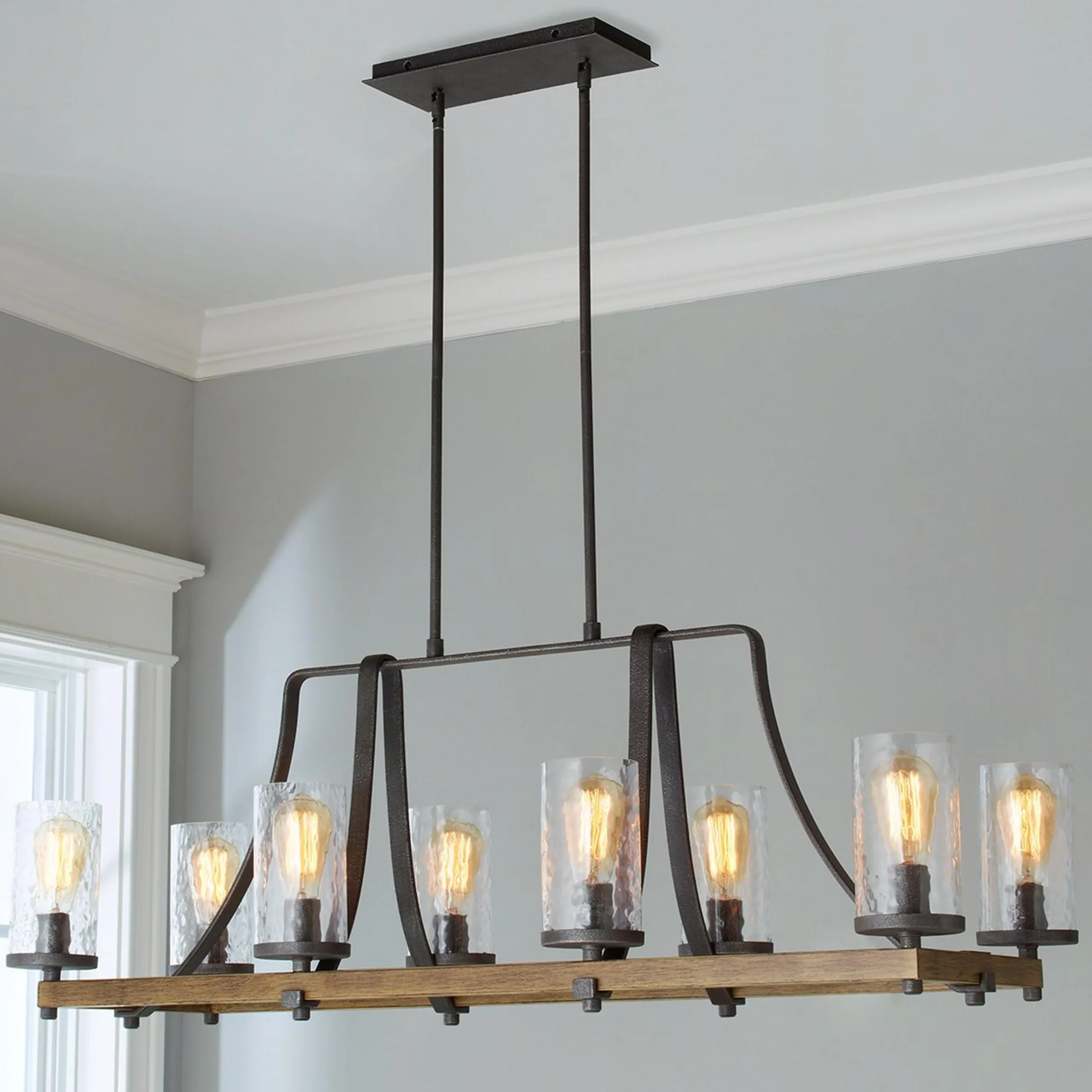 Industrial Farmhouse Wavy Glass Island Chandelier