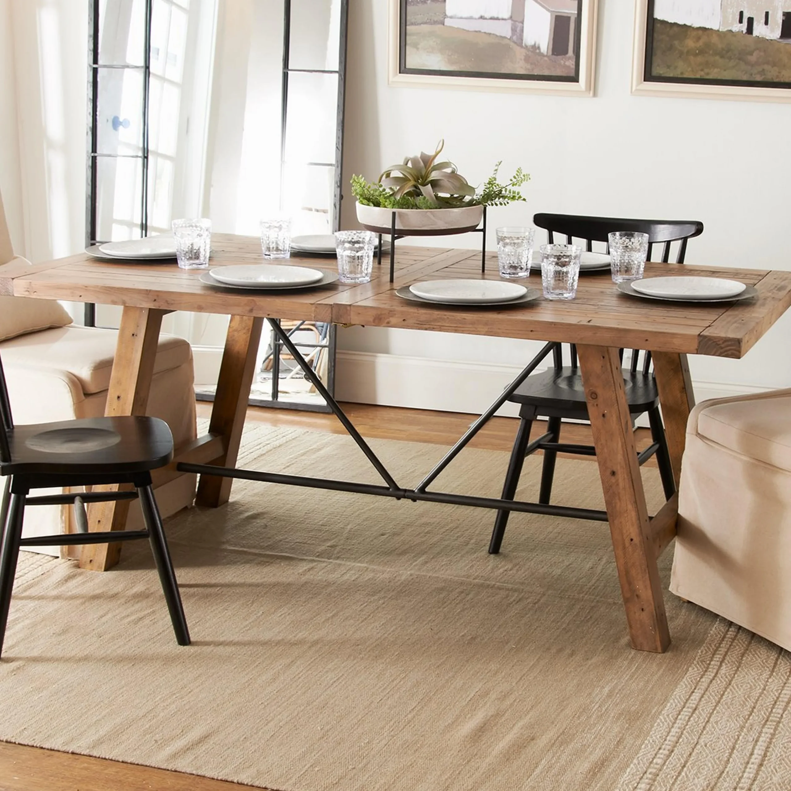 Industrial Wood Plank Dining Table