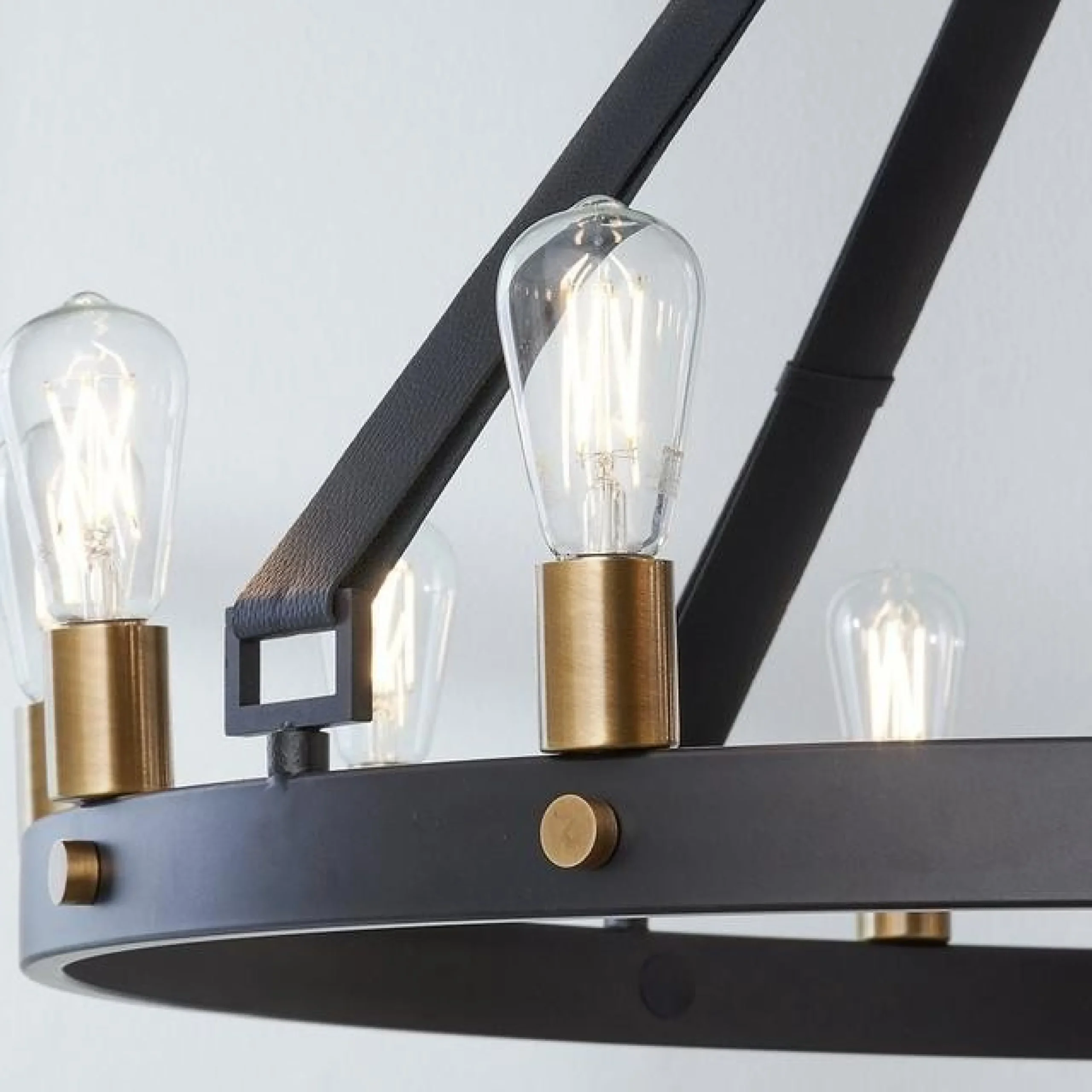Leather Strap Mixed Metals Chandelier - 12-Light