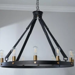 Leather Strap Mixed Metals Chandelier - 12-Light