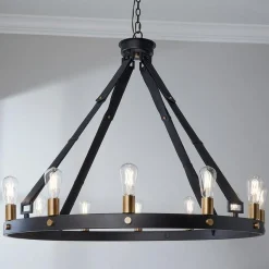 Leather Strap Mixed Metals Chandelier - 12-Light