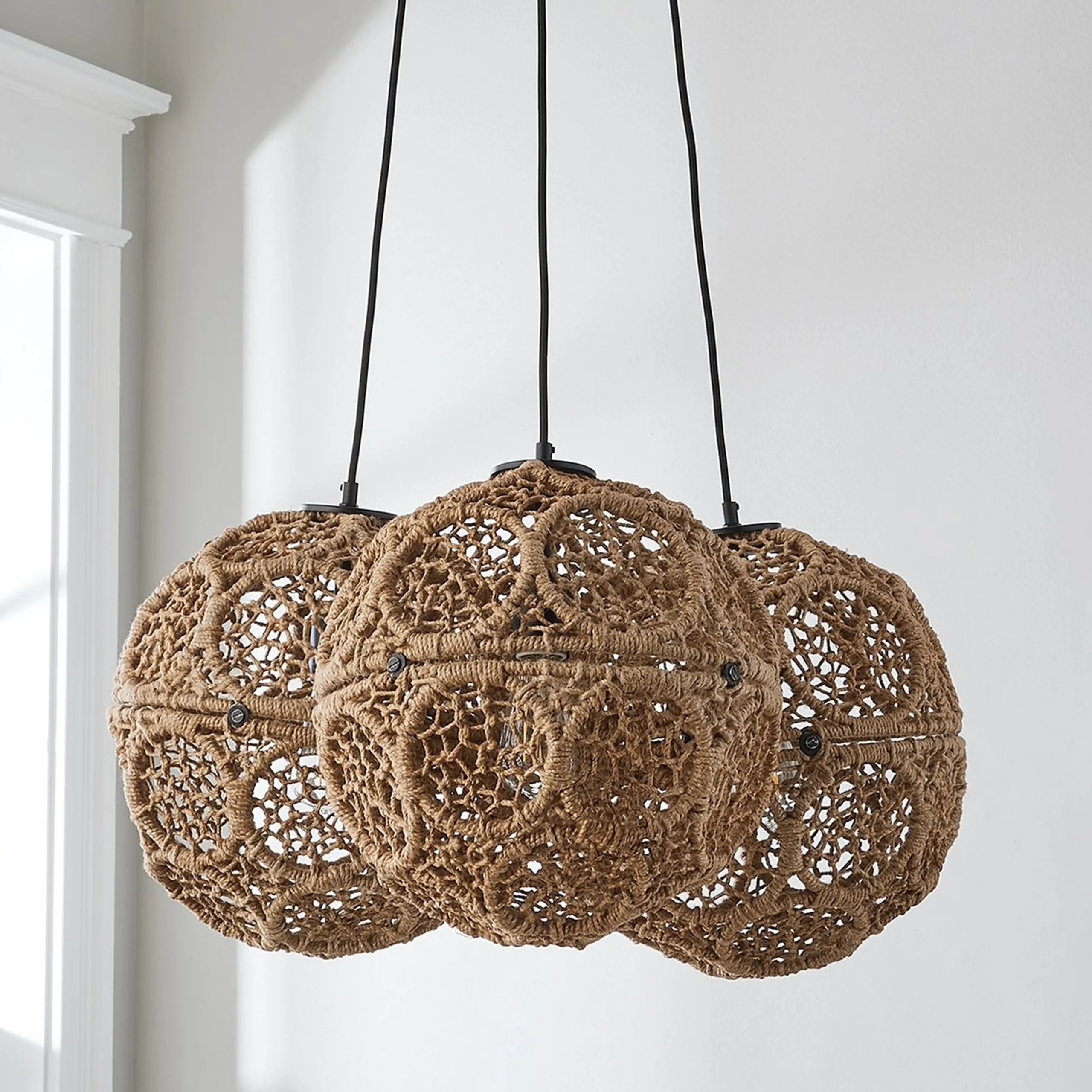 Macrame Jute Sphere Cluster Chandelier