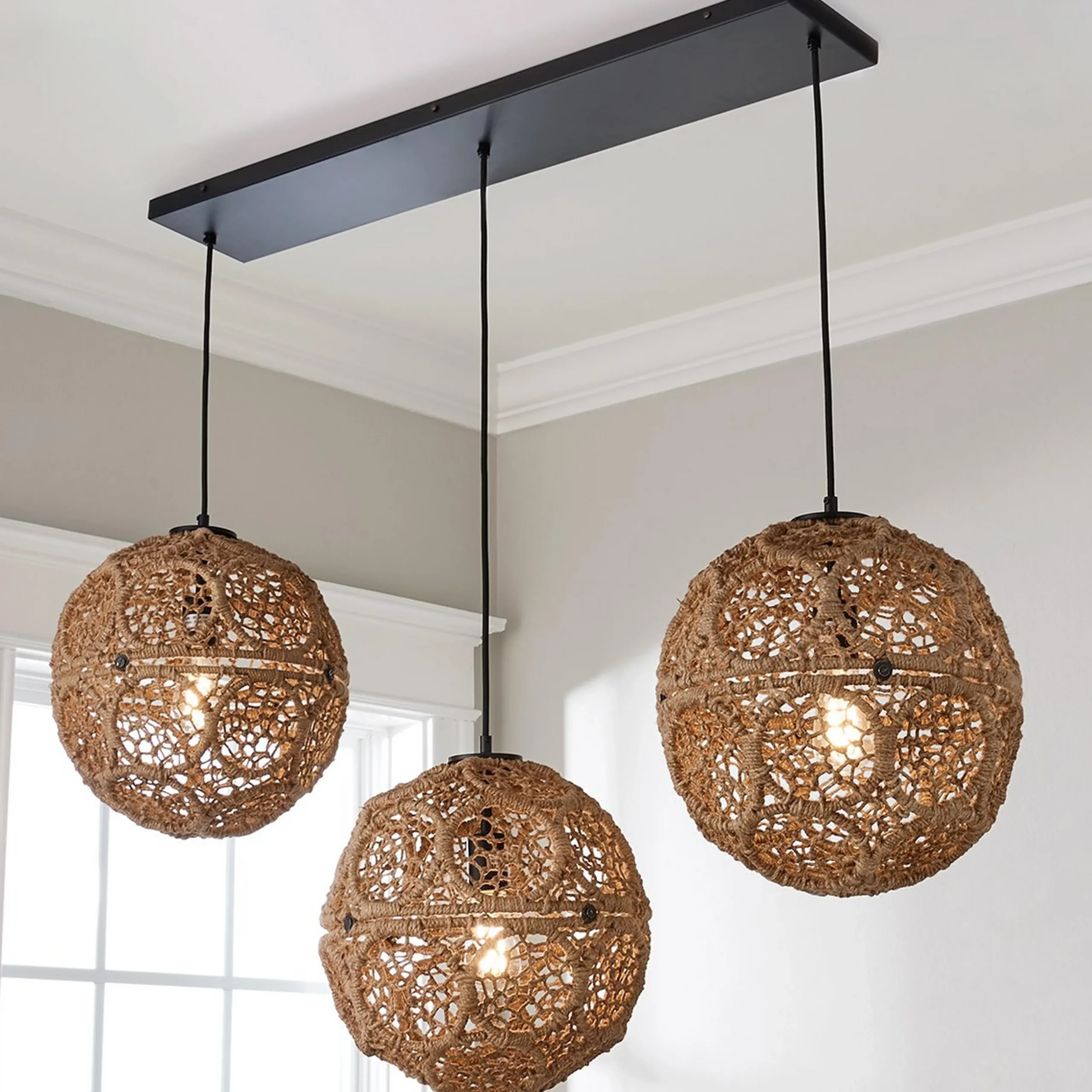 Macrame Jute Sphere Linear Chandelier