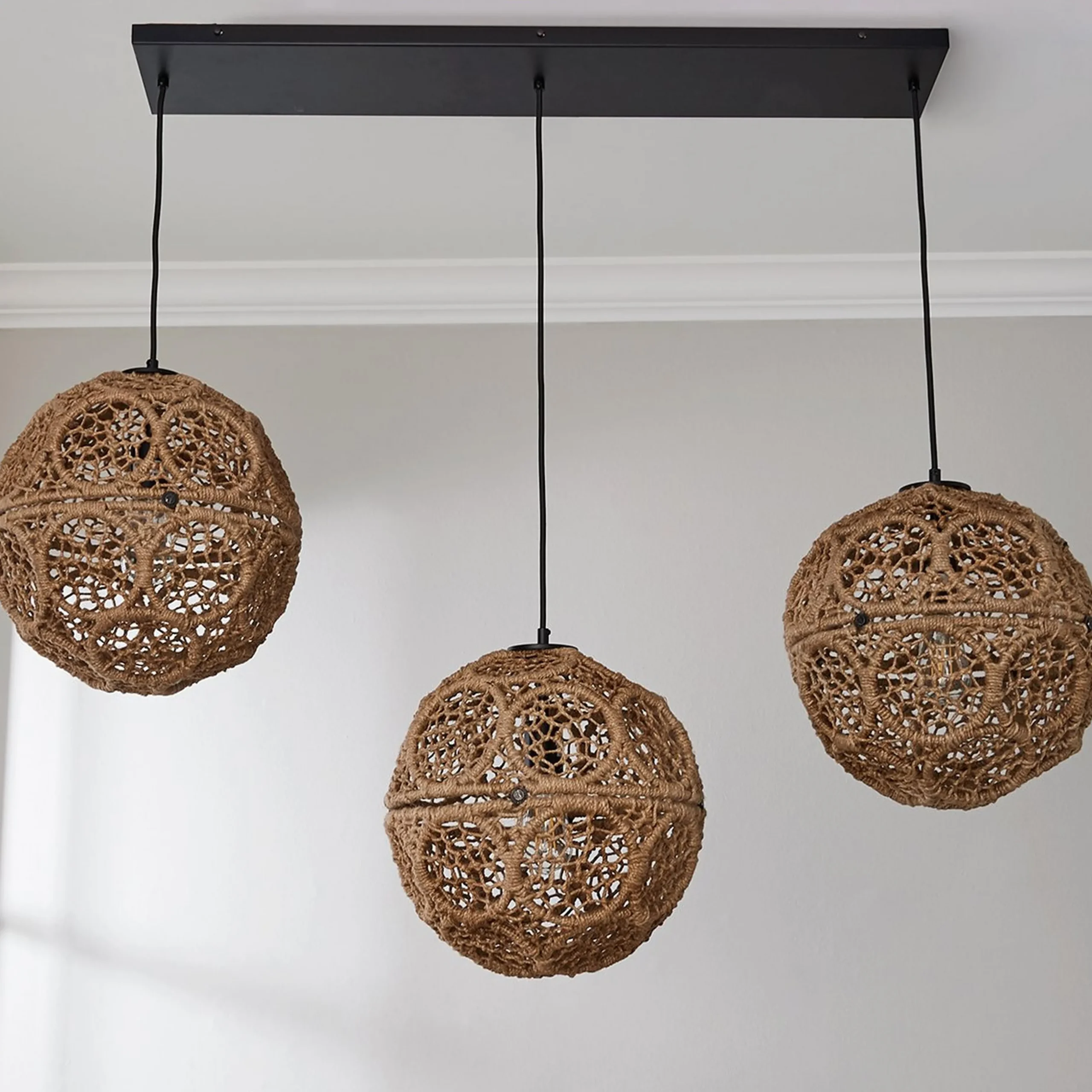 Macrame Jute Sphere Linear Chandelier