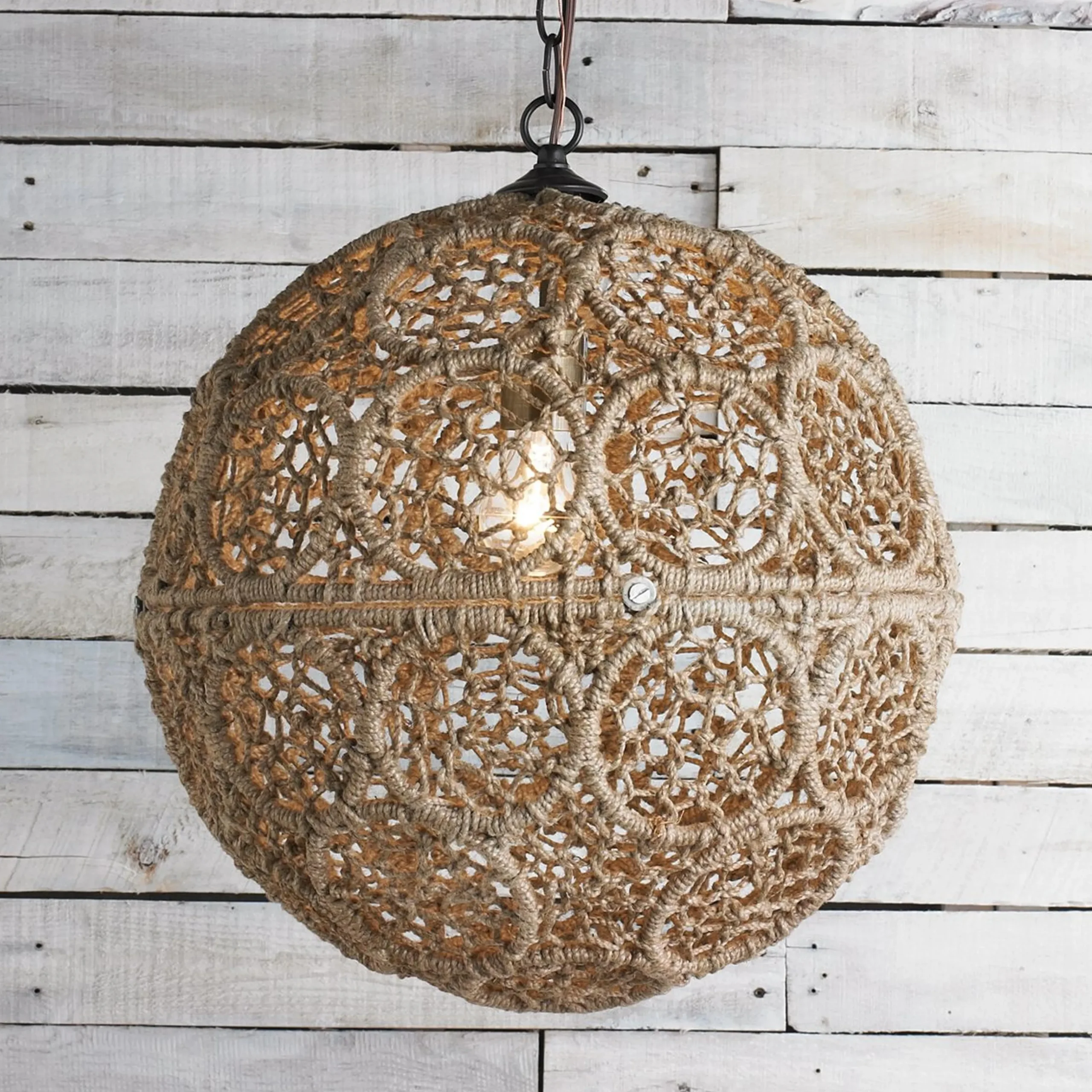 Macrame Jute Sphere Pendant - Medium